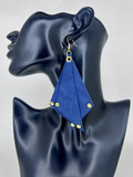 Indigo Rivet Diamond Leather Statement Earrings