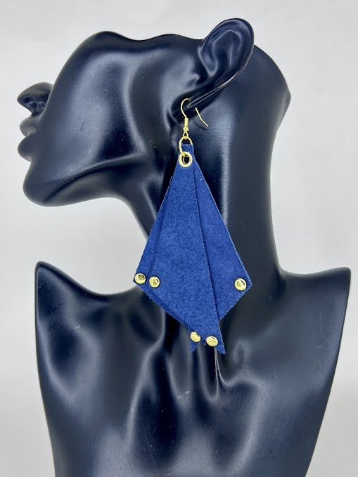 Indigo Rivet Diamond Leather Statement Earrings