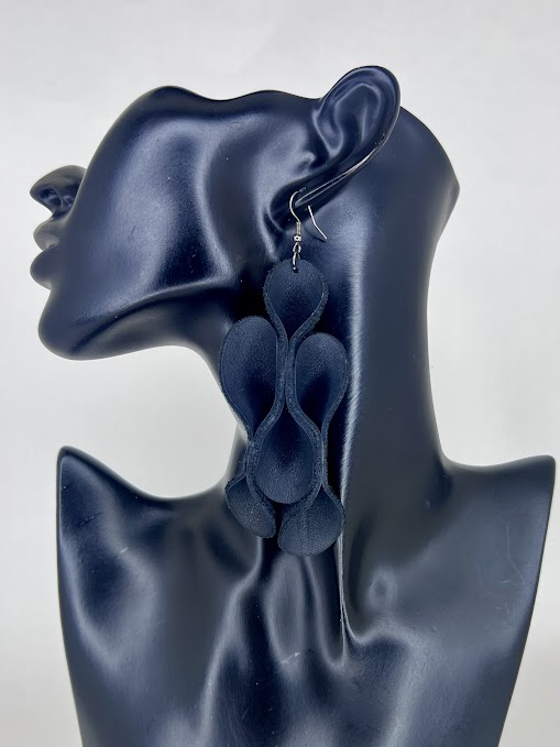 Midnight Flow Sculptural Leather Statement Earrings