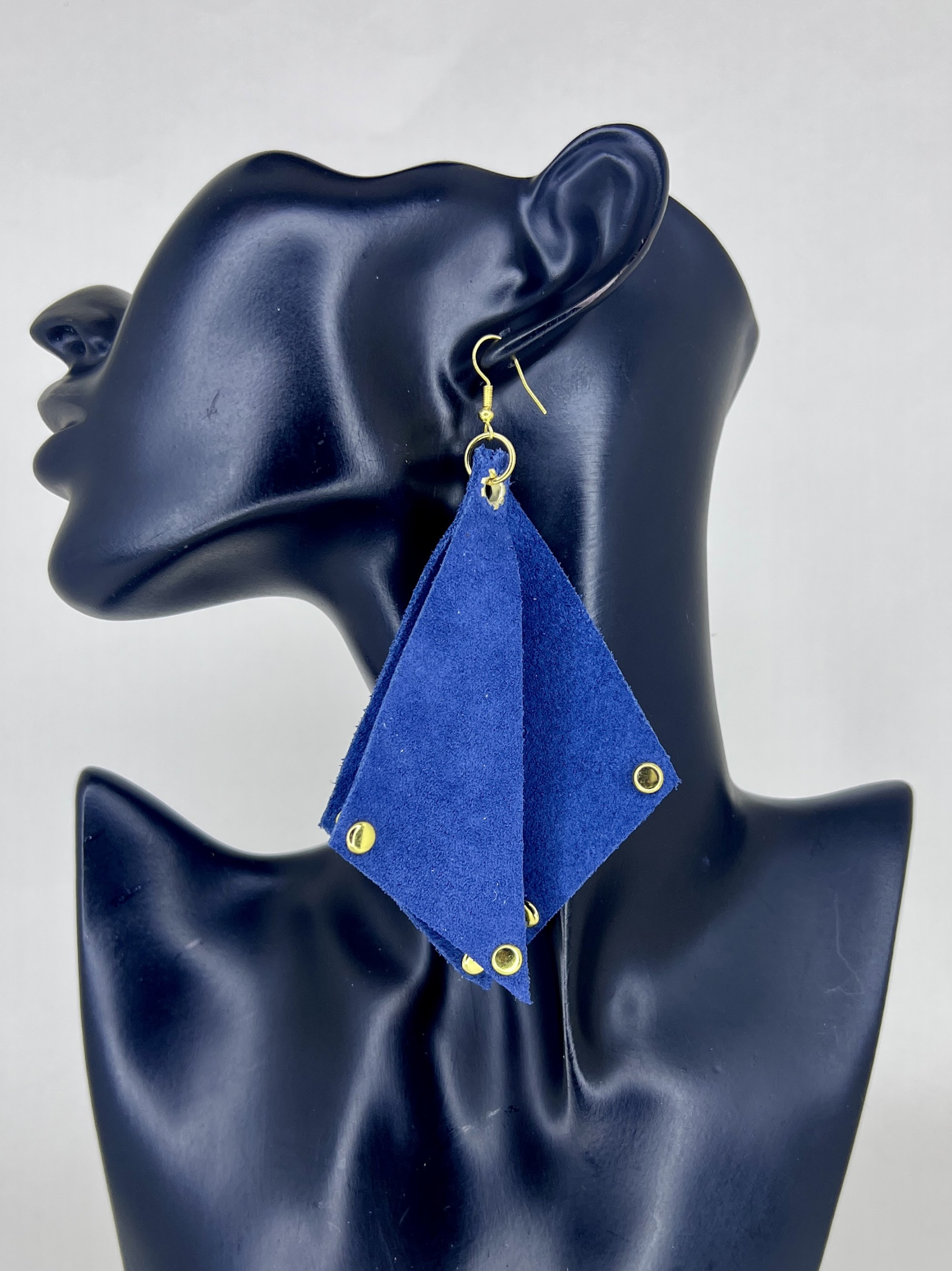 Indigo Rivet Diamond Leather Statement Earrings