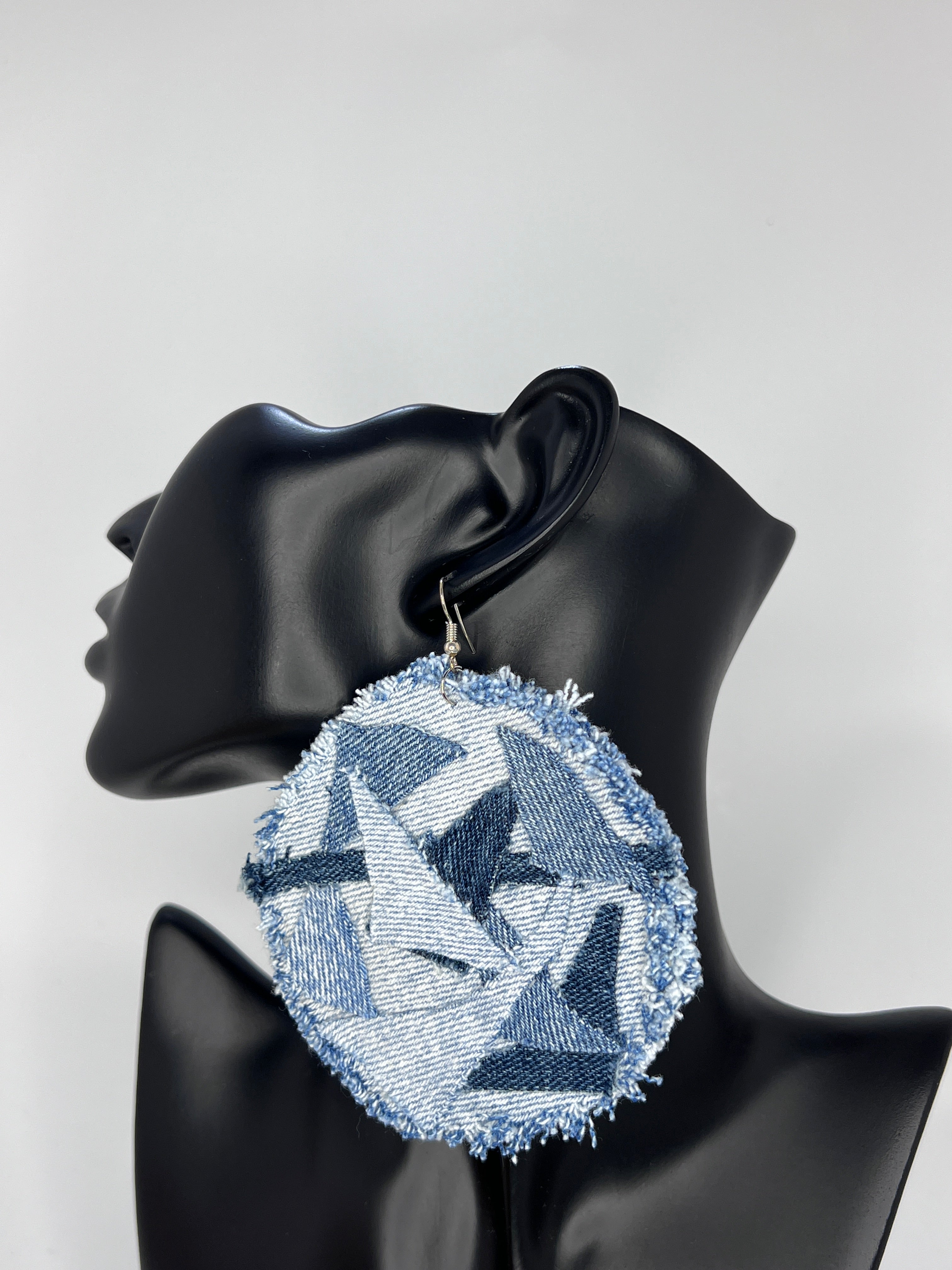 Denim Mosaic Circles - Upcycled Patchwork Earrings