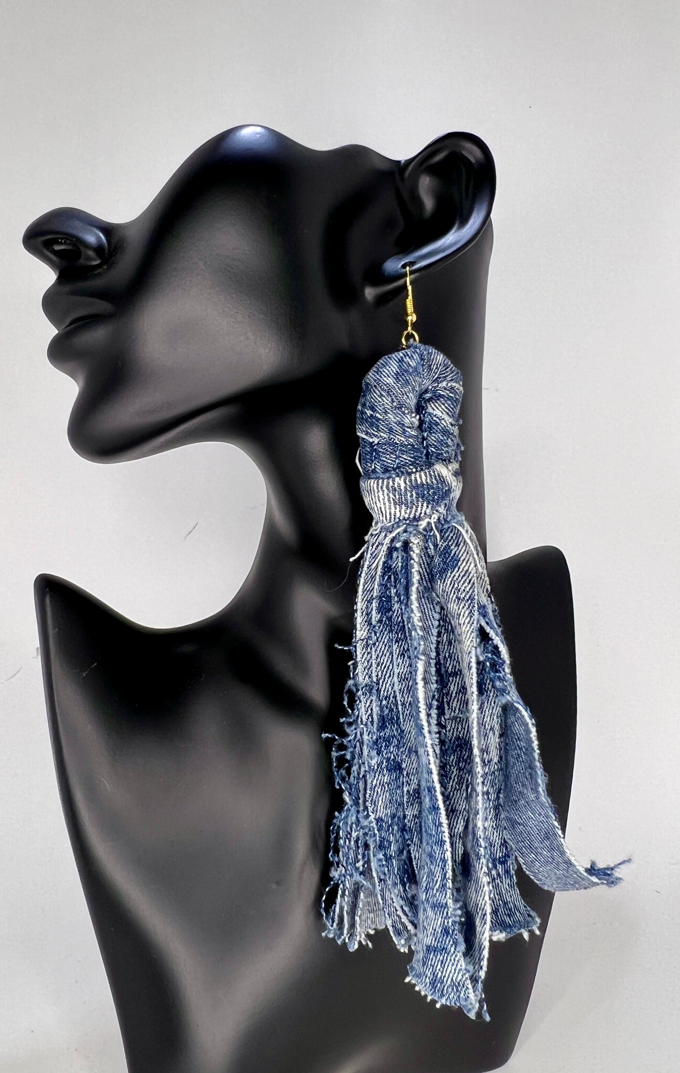 Distressed Denim Tassel Drops – Indigo Fringe Edition