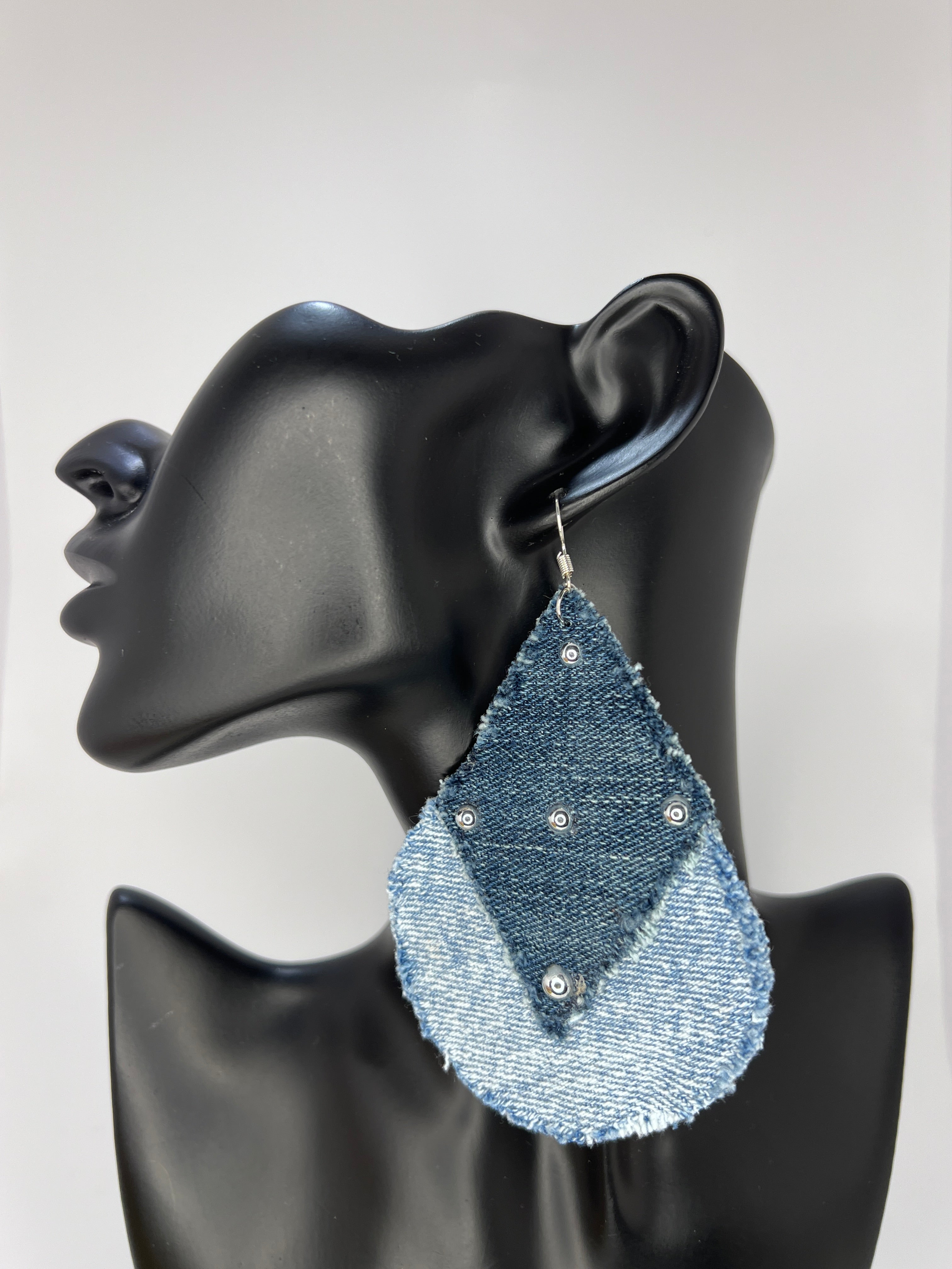 Double Denim Drop - Rivet Statement Earrings