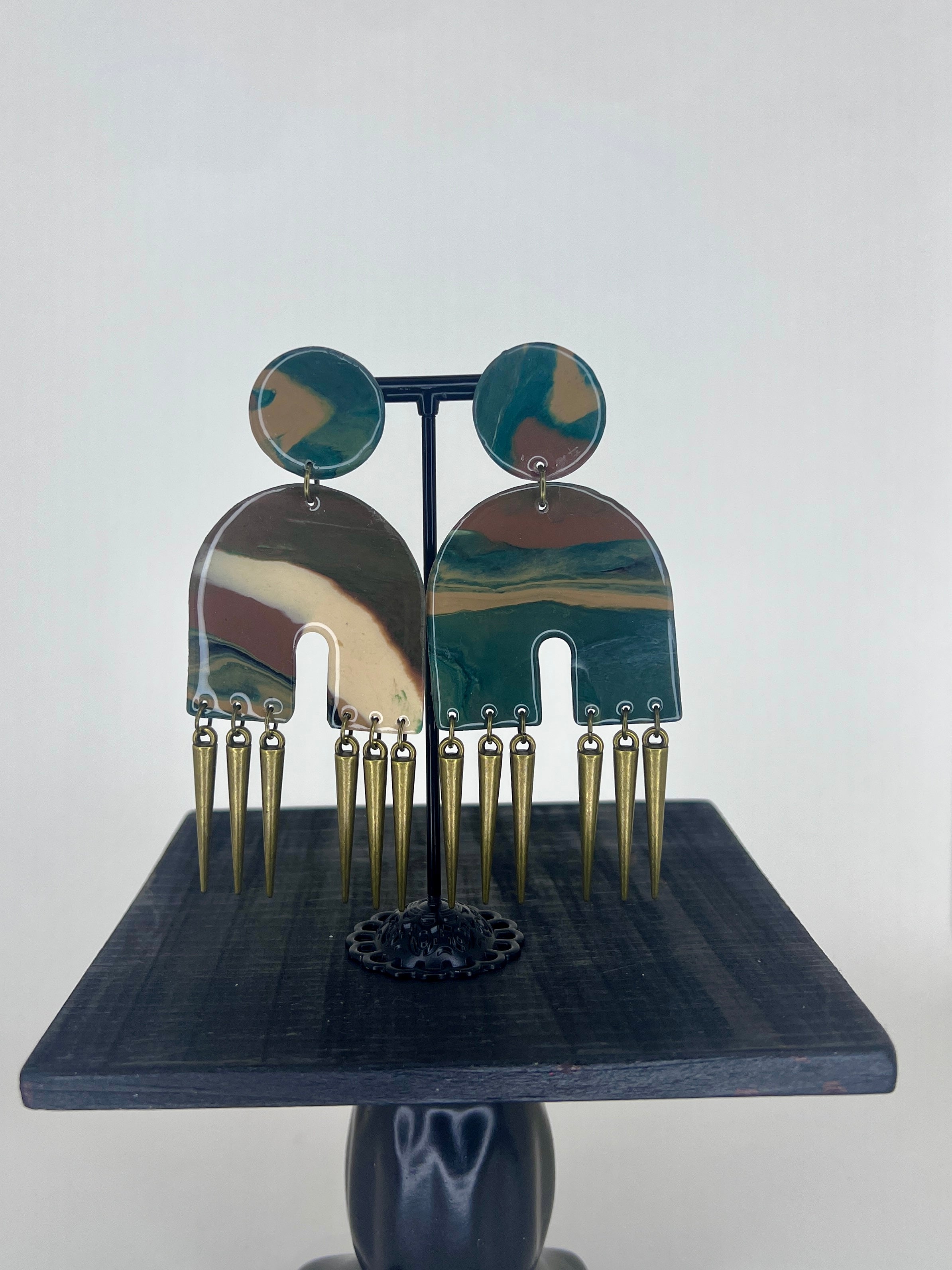 Earthbound Arch Dangles - Brass Spike Statement Earrings