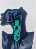 Emerald Chain Leather Statement Earrings