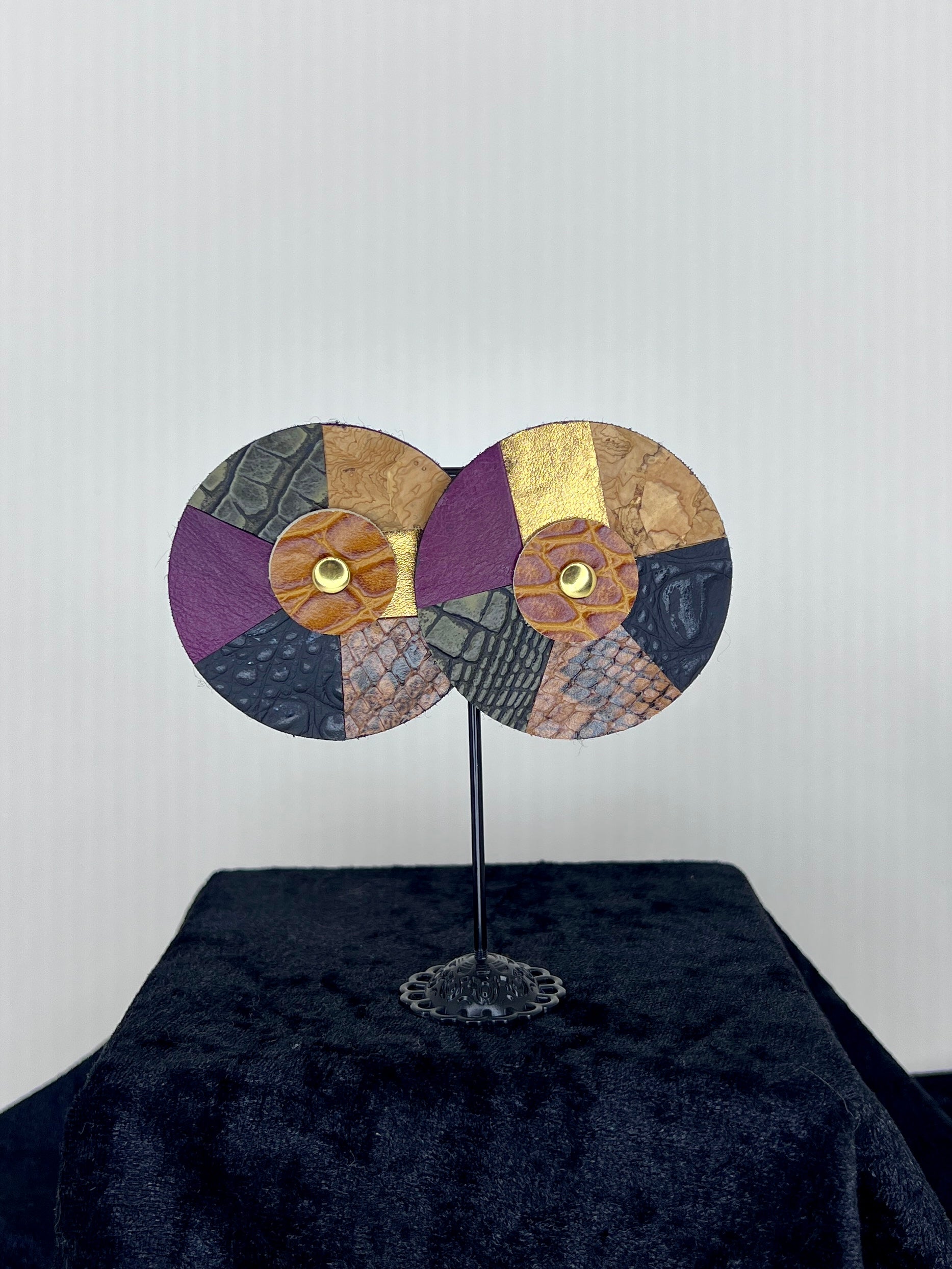 Plum Patchwork Disc Statement Earrings