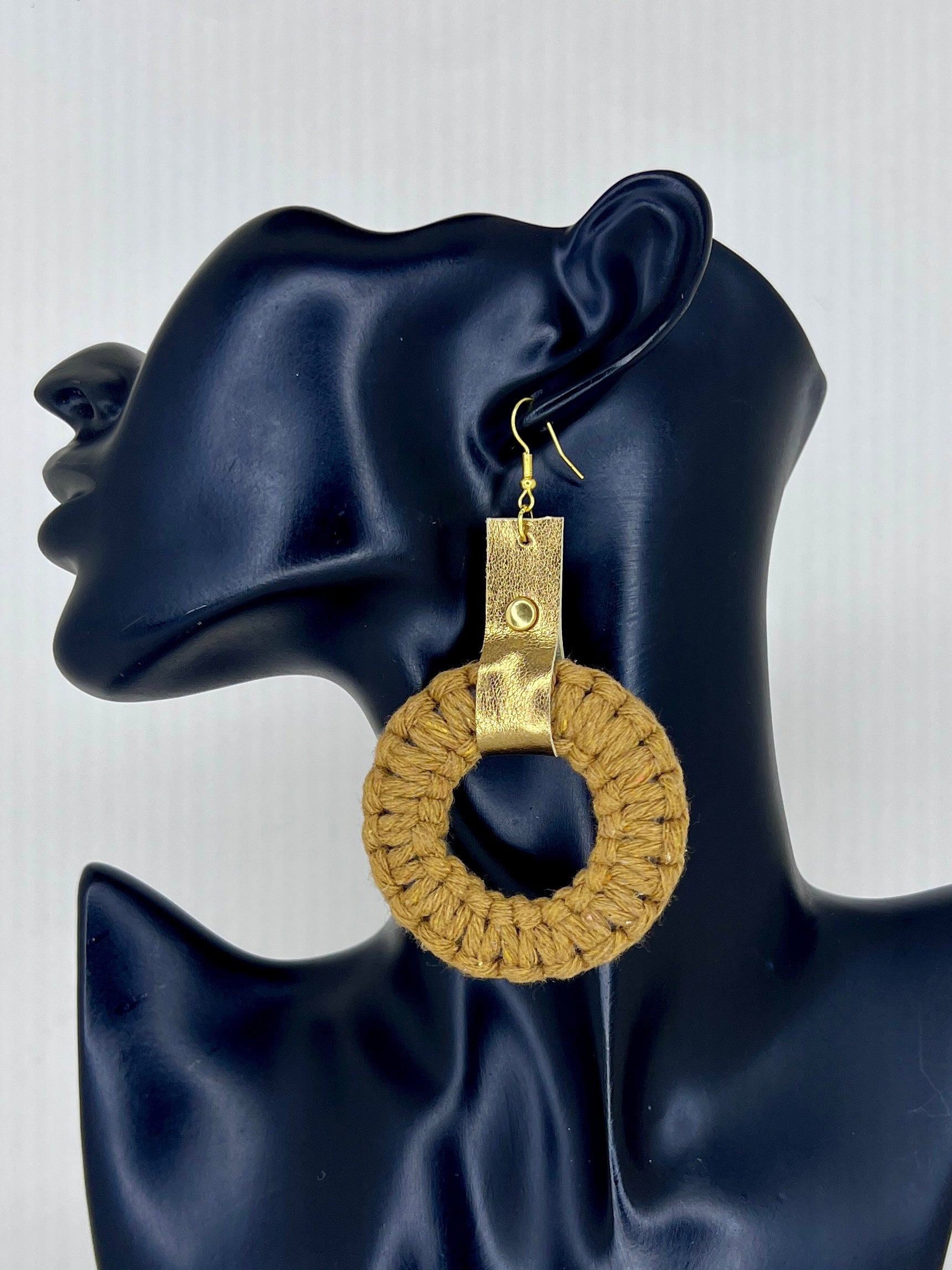 Golden Wheat Wrapped Hoop Statement Earrings