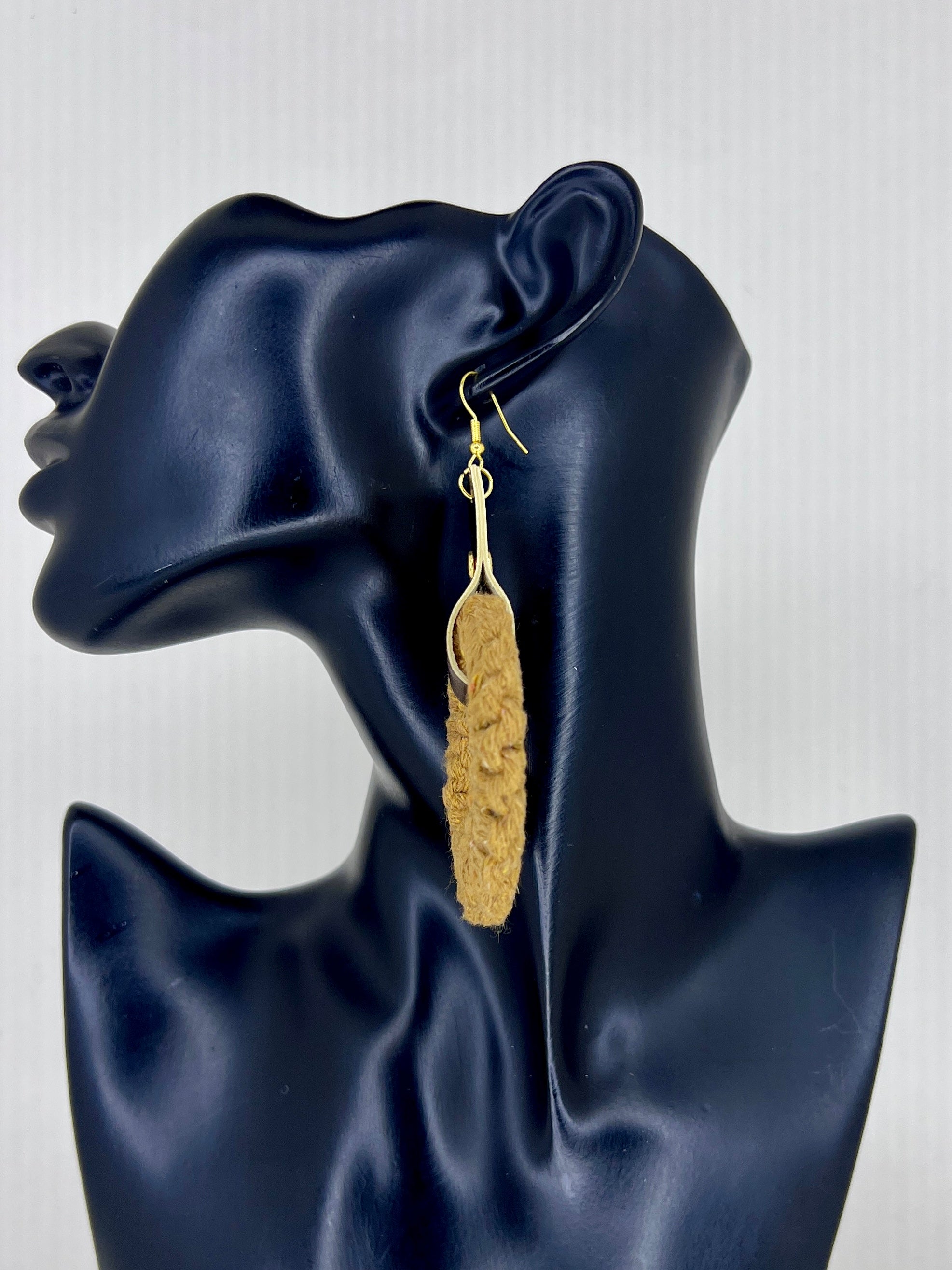 Golden Wheat Wrapped Hoop Statement Earrings
