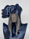 Stone Gray Fringe Statement Earrings