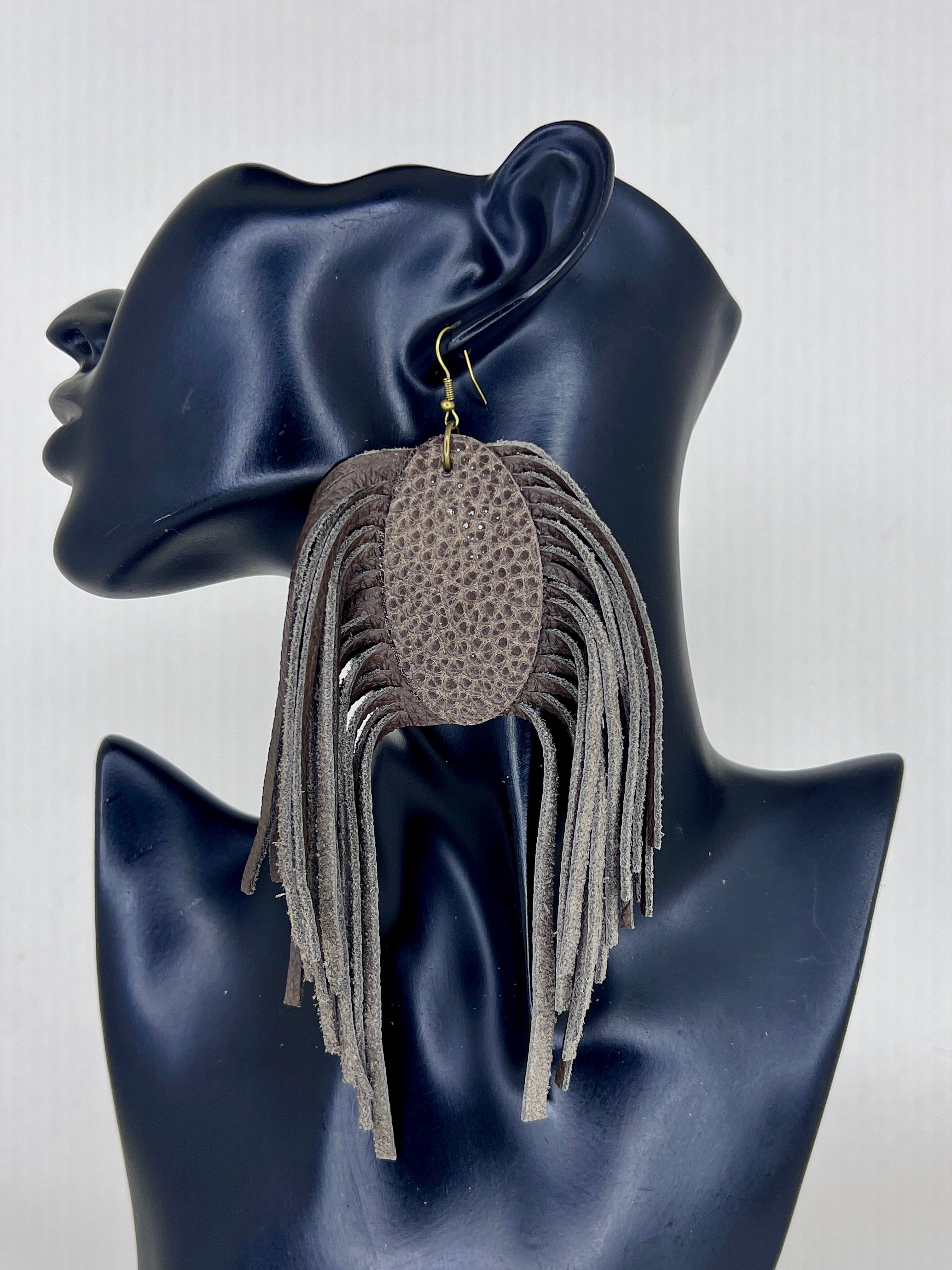 Stone Gray Fringe Statement Earrings