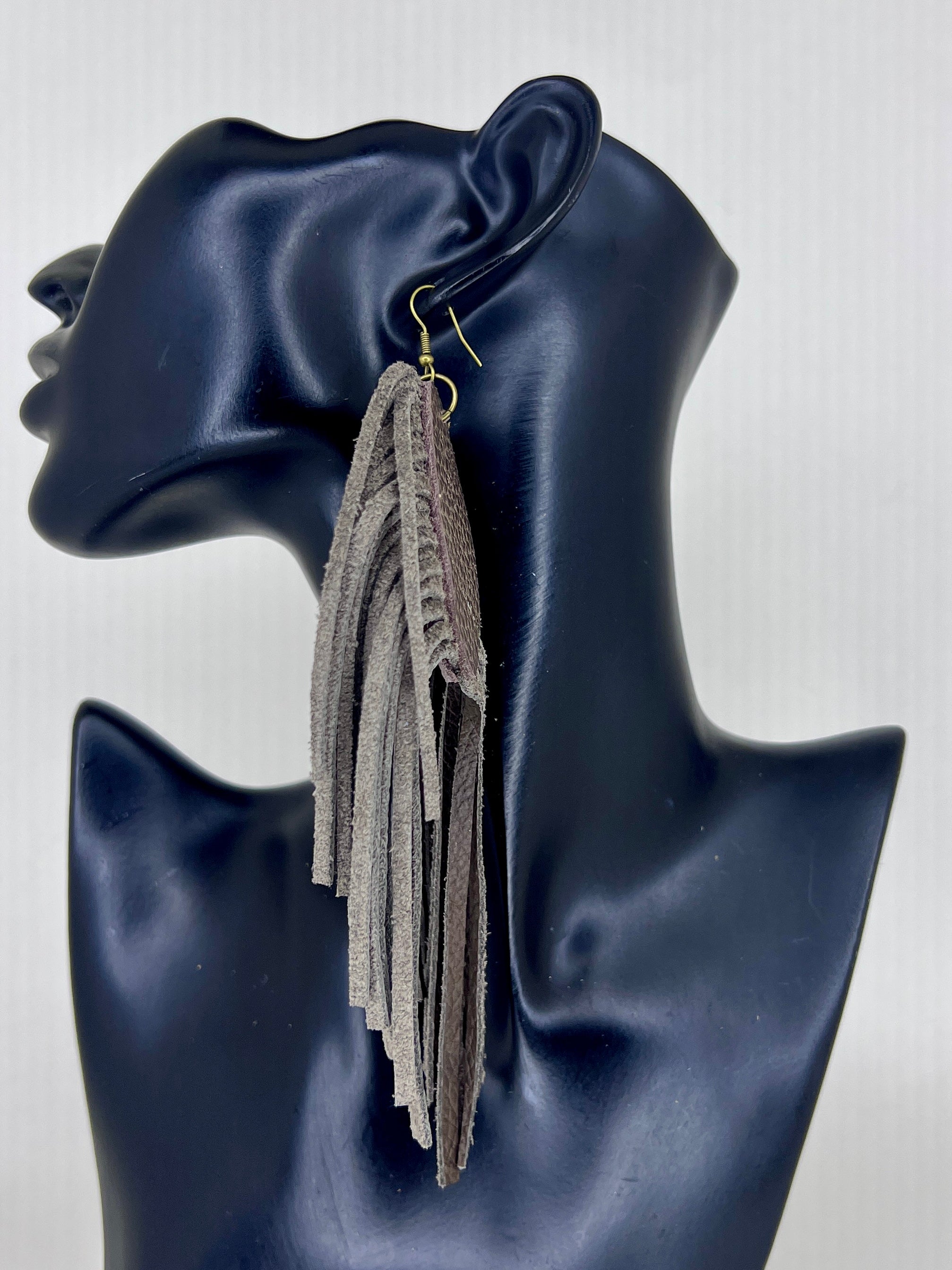 Stone Gray Fringe Statement Earrings