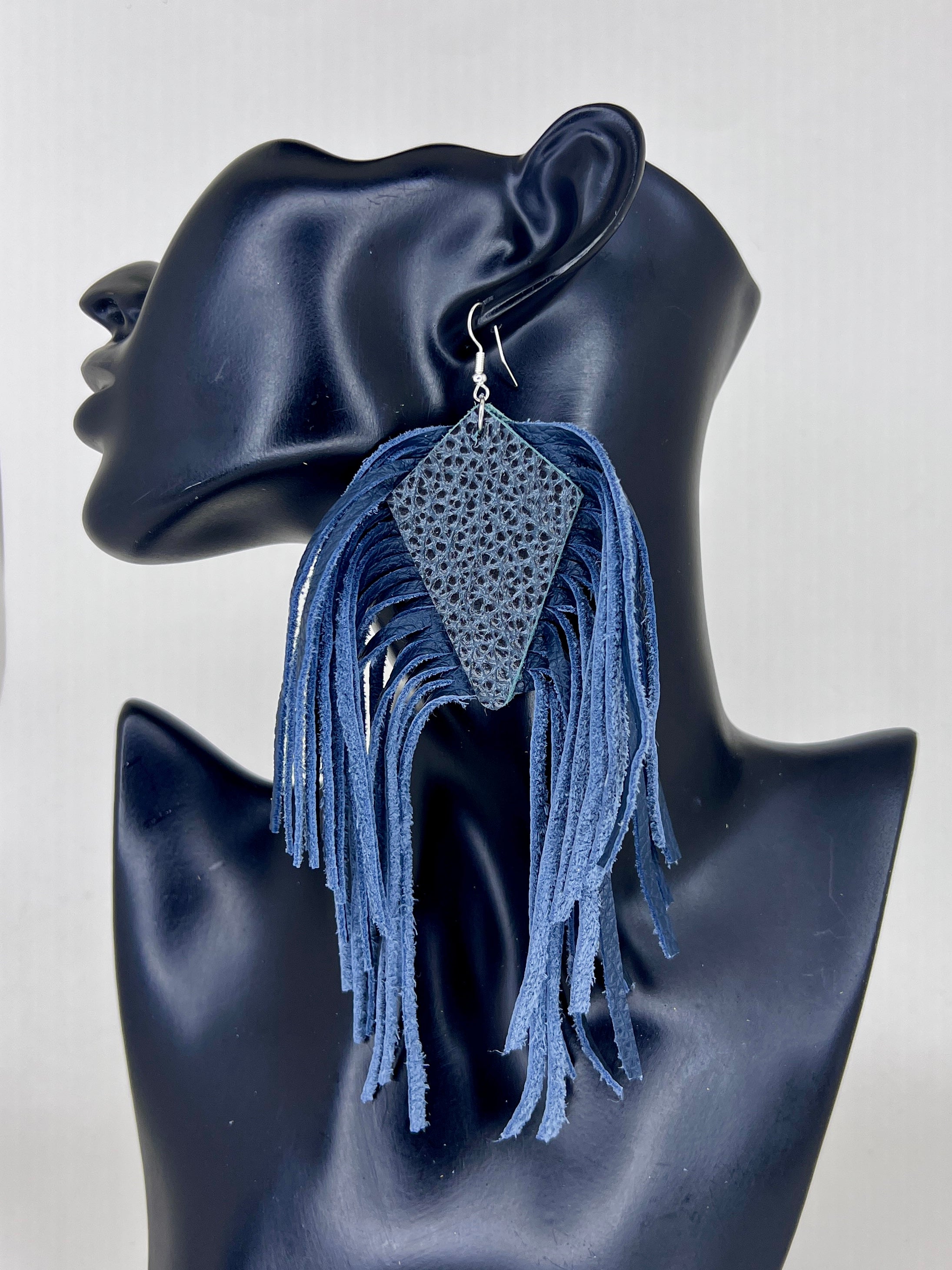 Midnight Blue Diamond Fringe Statement Earrings