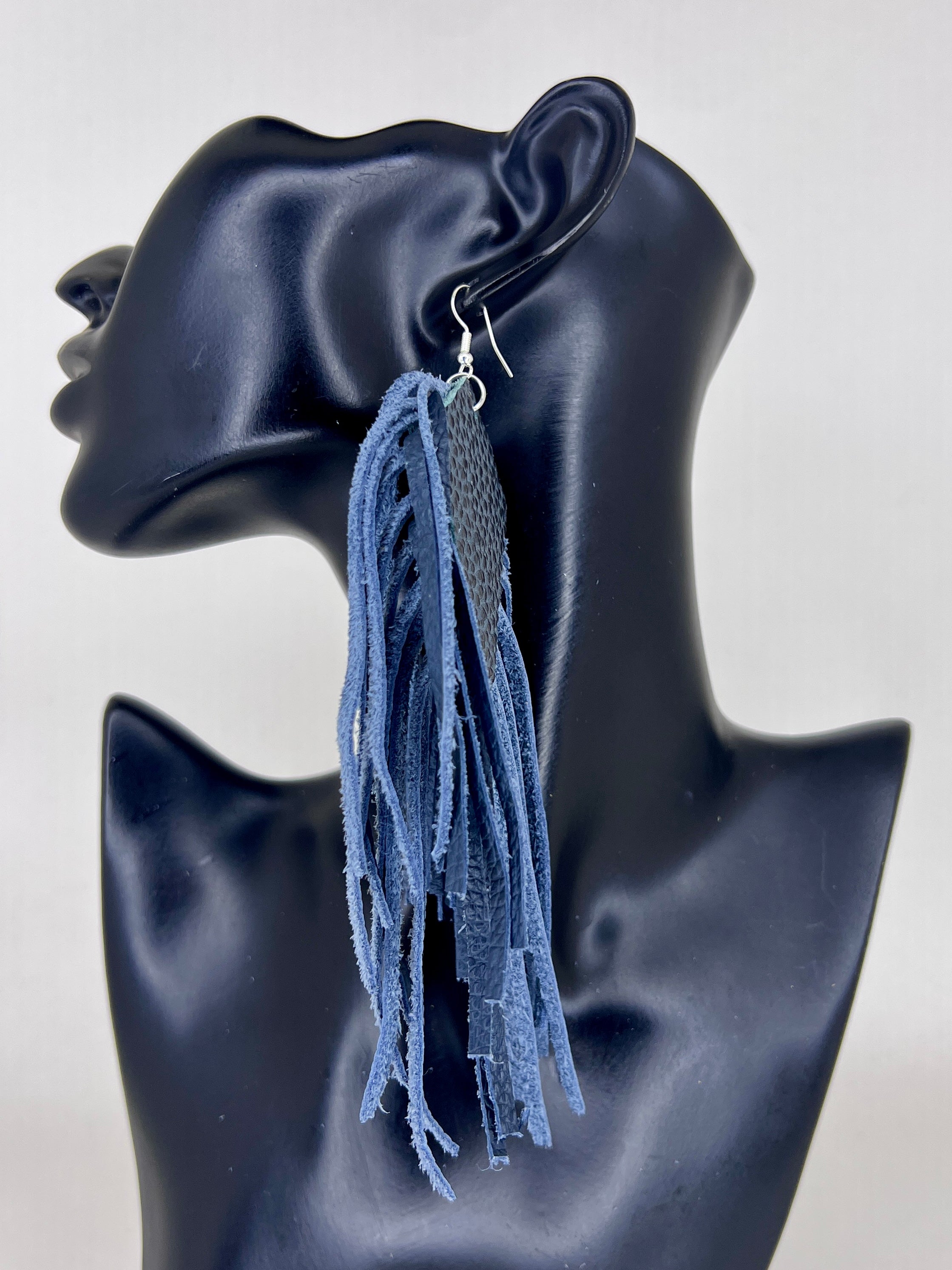 Midnight Blue Diamond Fringe Statement Earrings