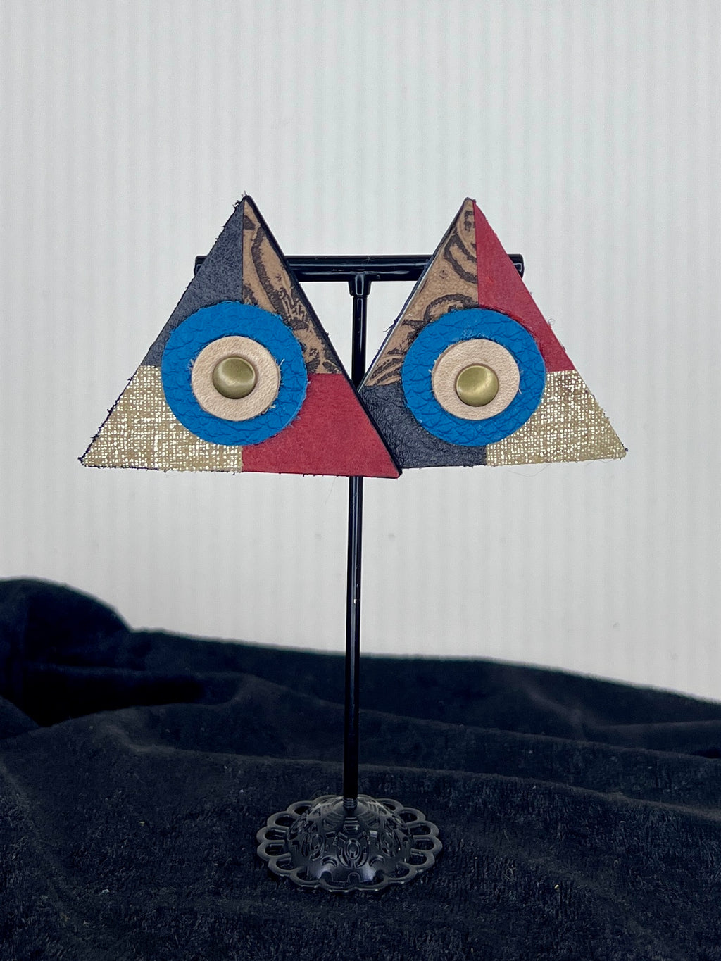 Midnight Triangle Leather Statement Earrings