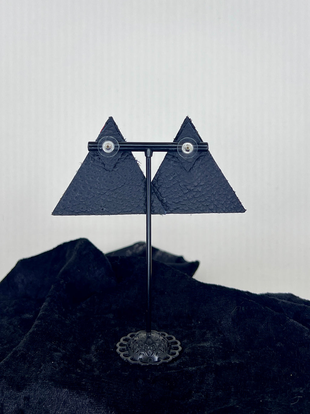 Midnight Triangle Leather Statement Earrings