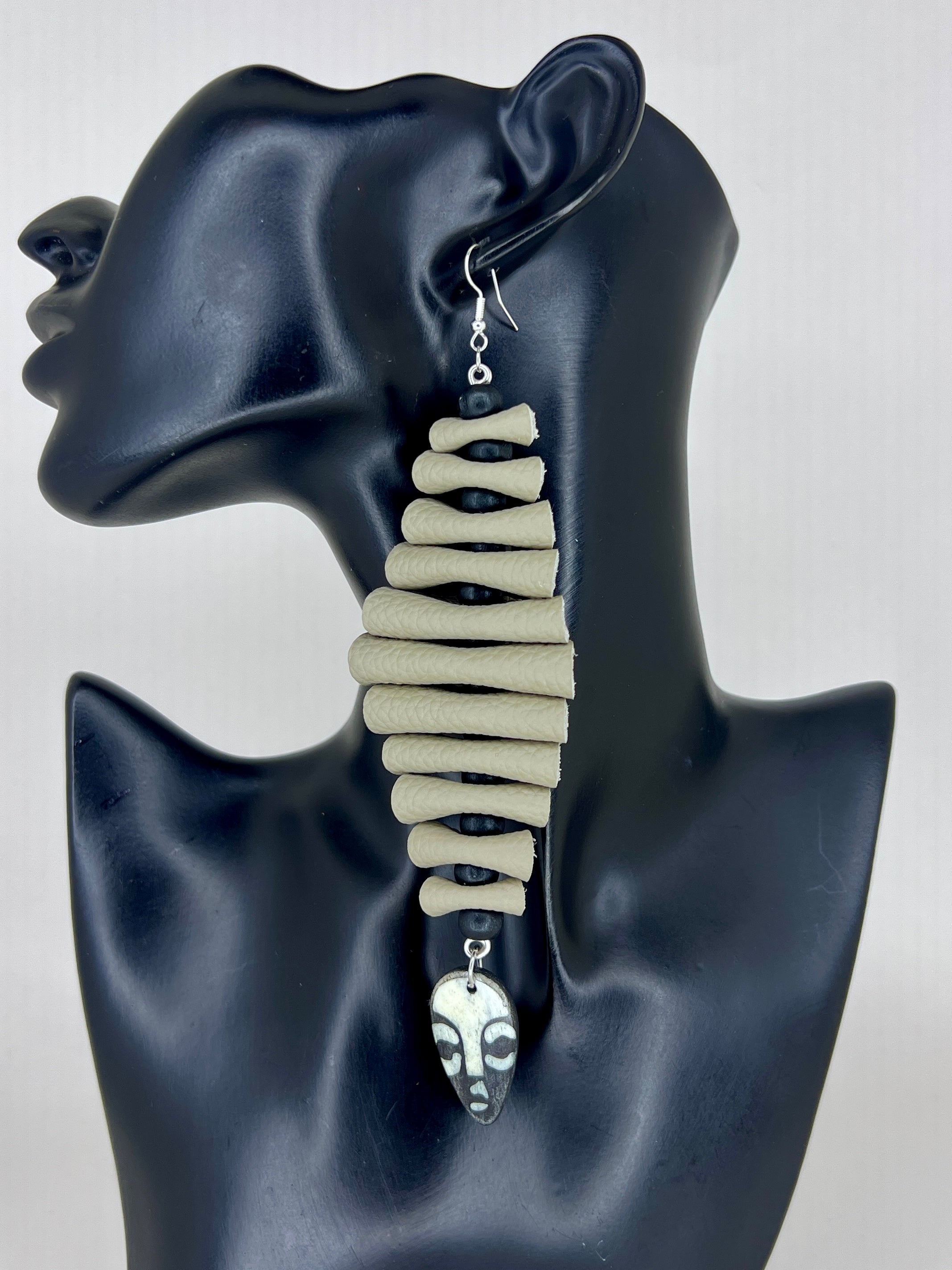 Ivory Bone Stack Totem Statement Earrings