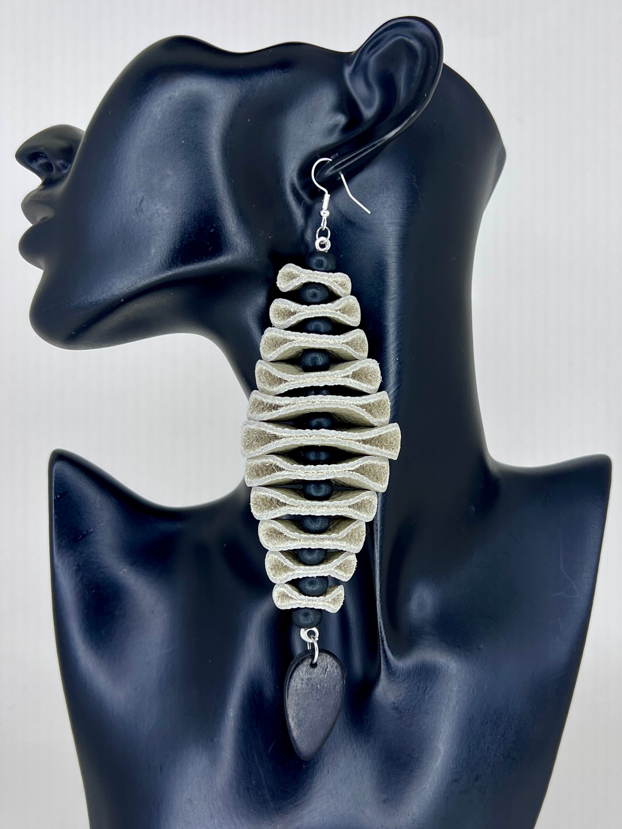 Ivory Bone Stack Totem Statement Earrings