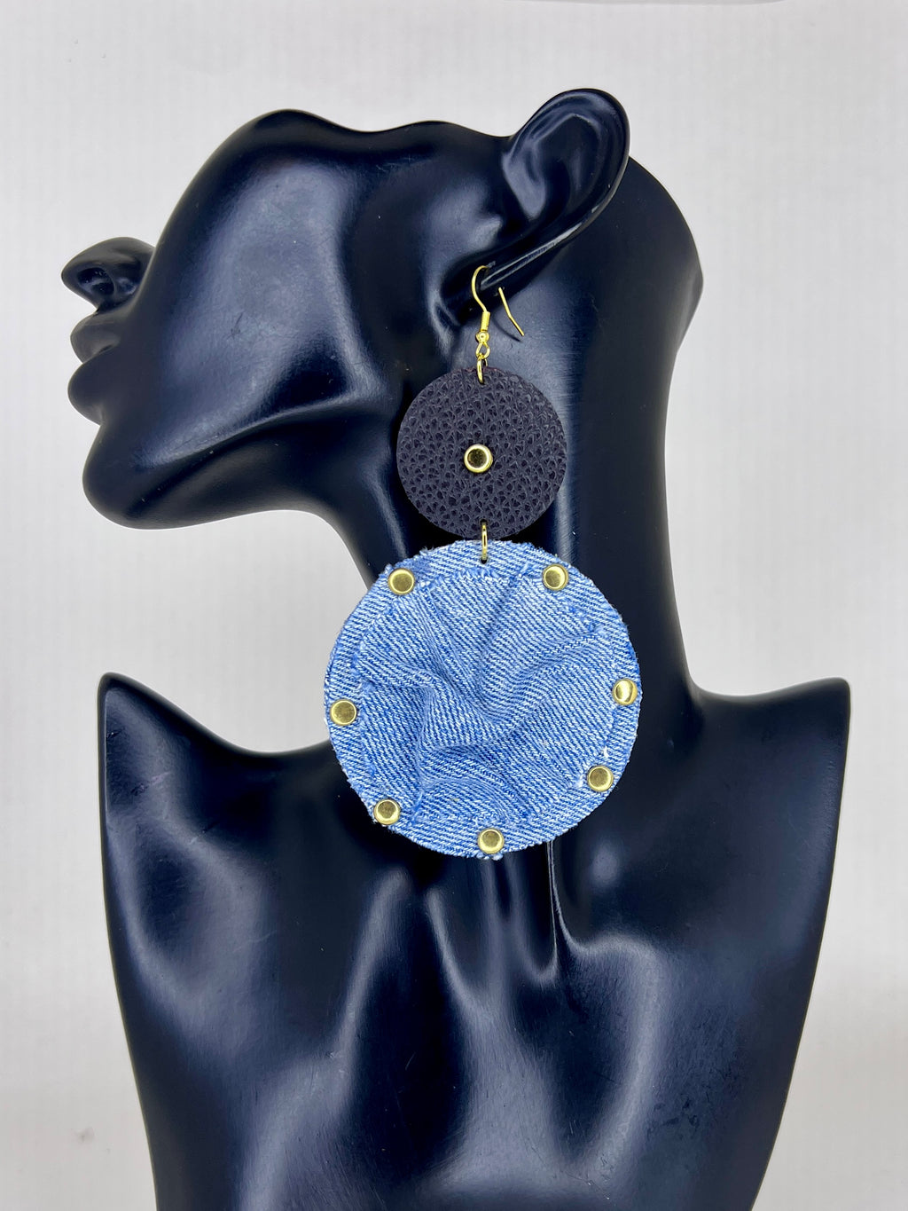 Denim Rivet Disc Statement Earrings