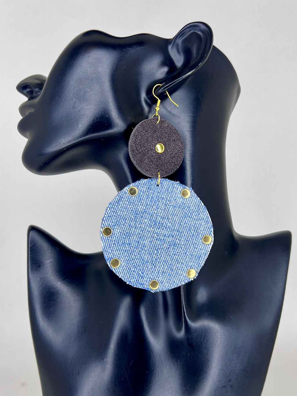 Denim Rivet Disc Statement Earrings