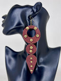 Burgundy Studded Circle & Drop Statement Earrings