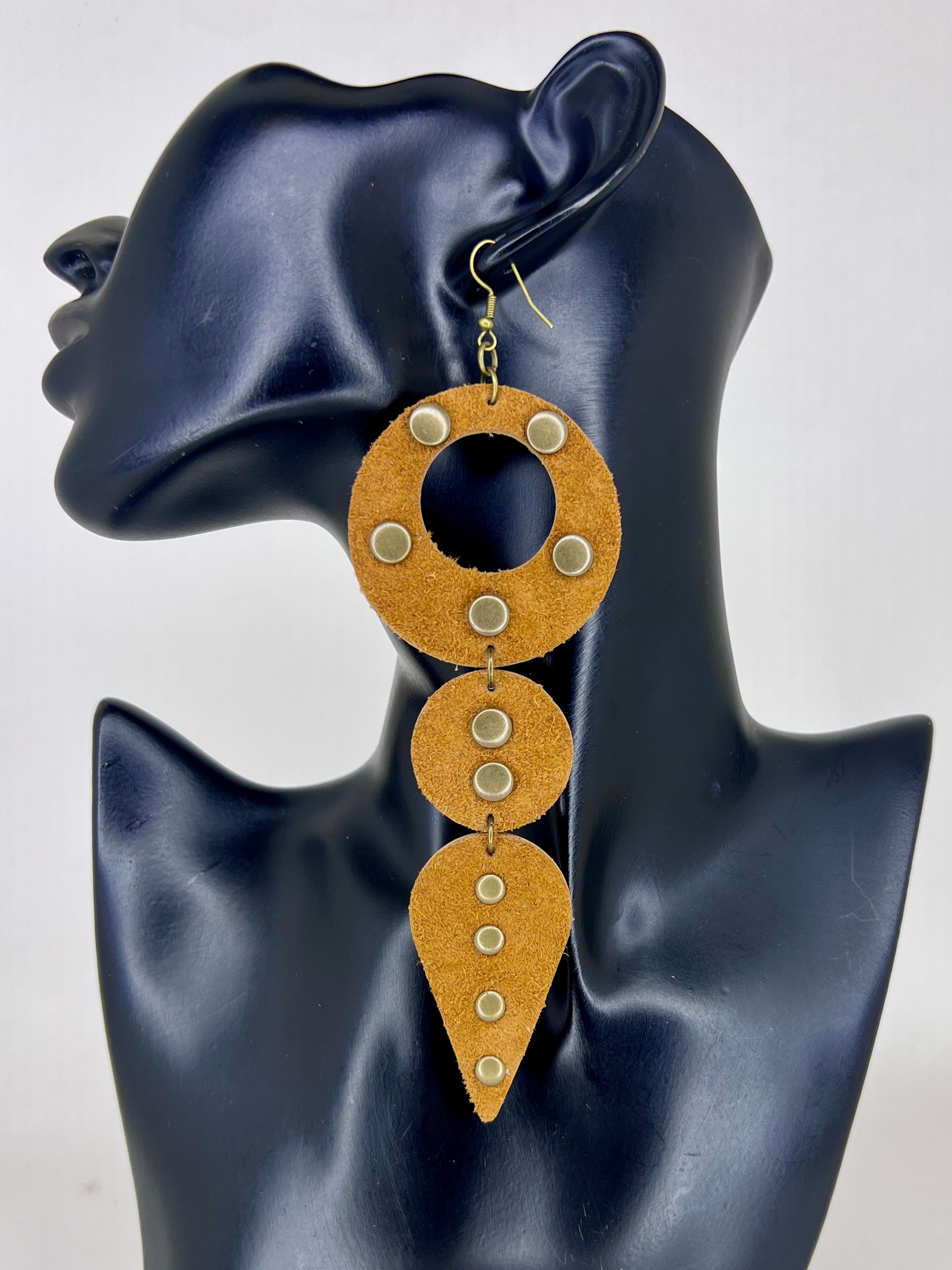 Mustard Studded Circle & Drop Statement Earrings