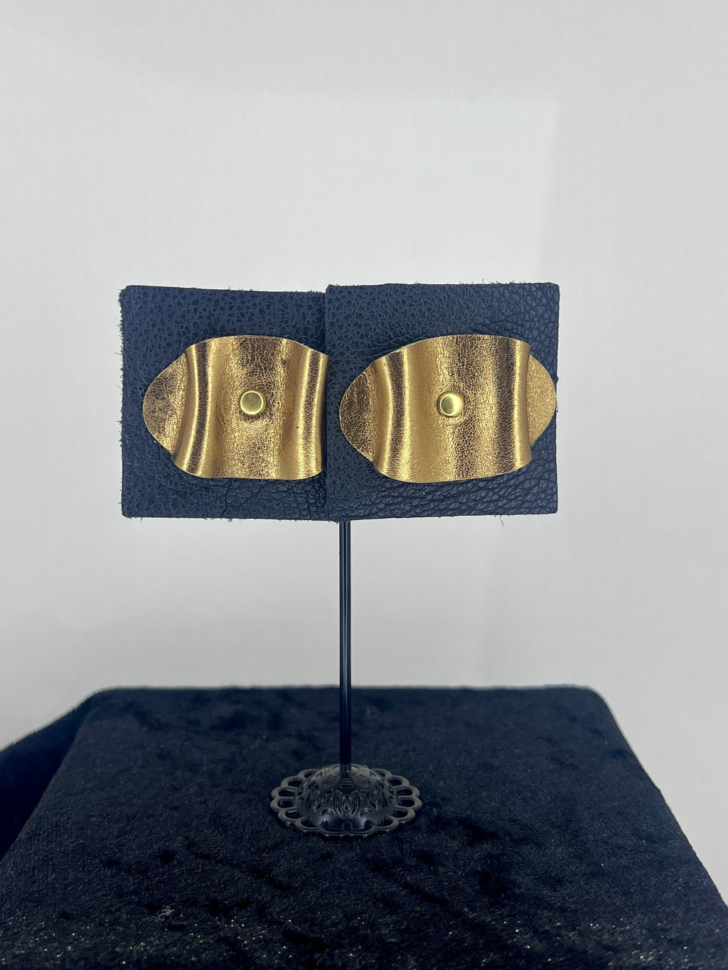 Gold Leather Wave Stud Earrings