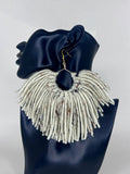 Ivory Fringe Arc Statement Earrings
