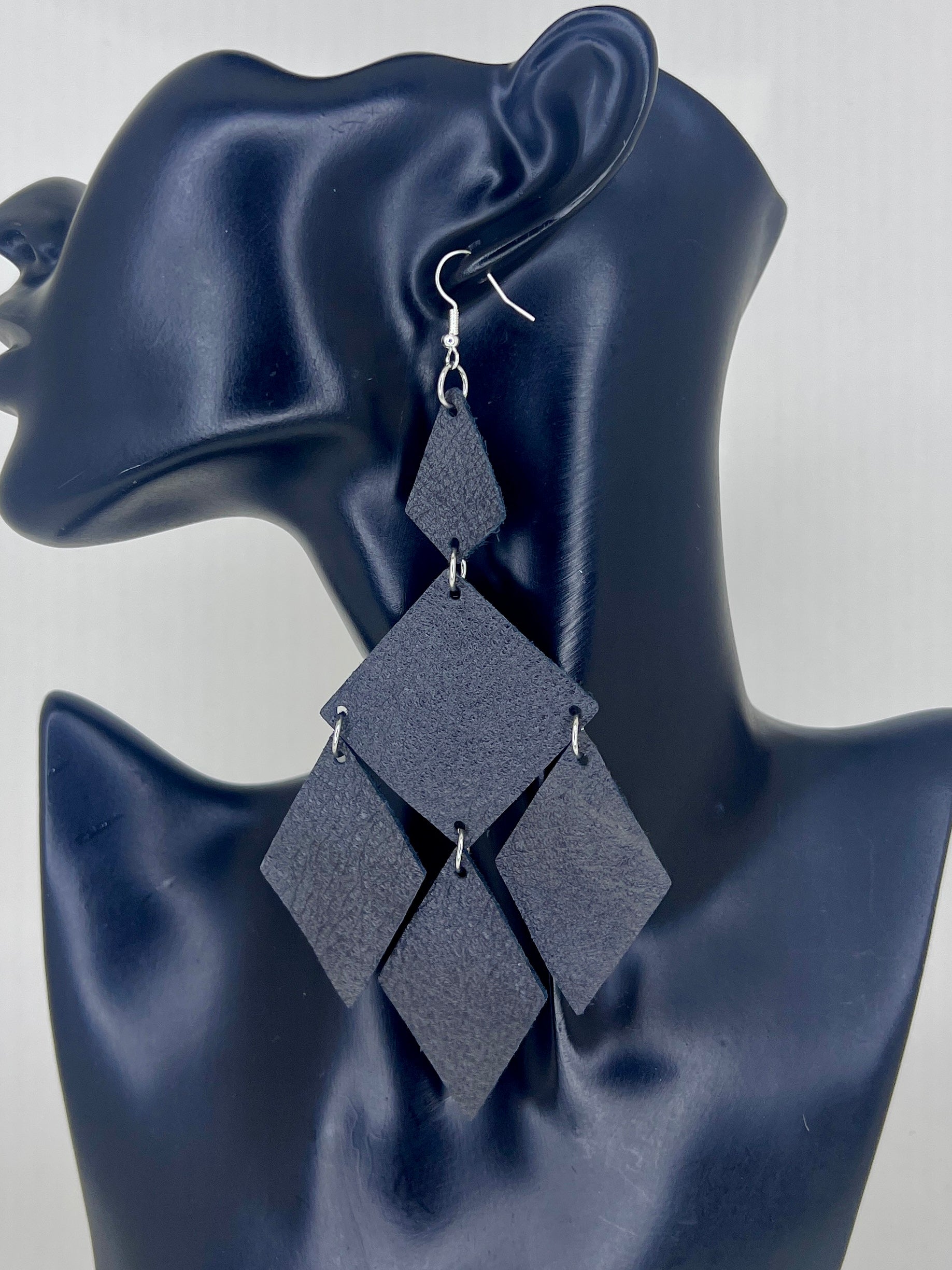Slate Diamond Cascade Leather Statement Earrings