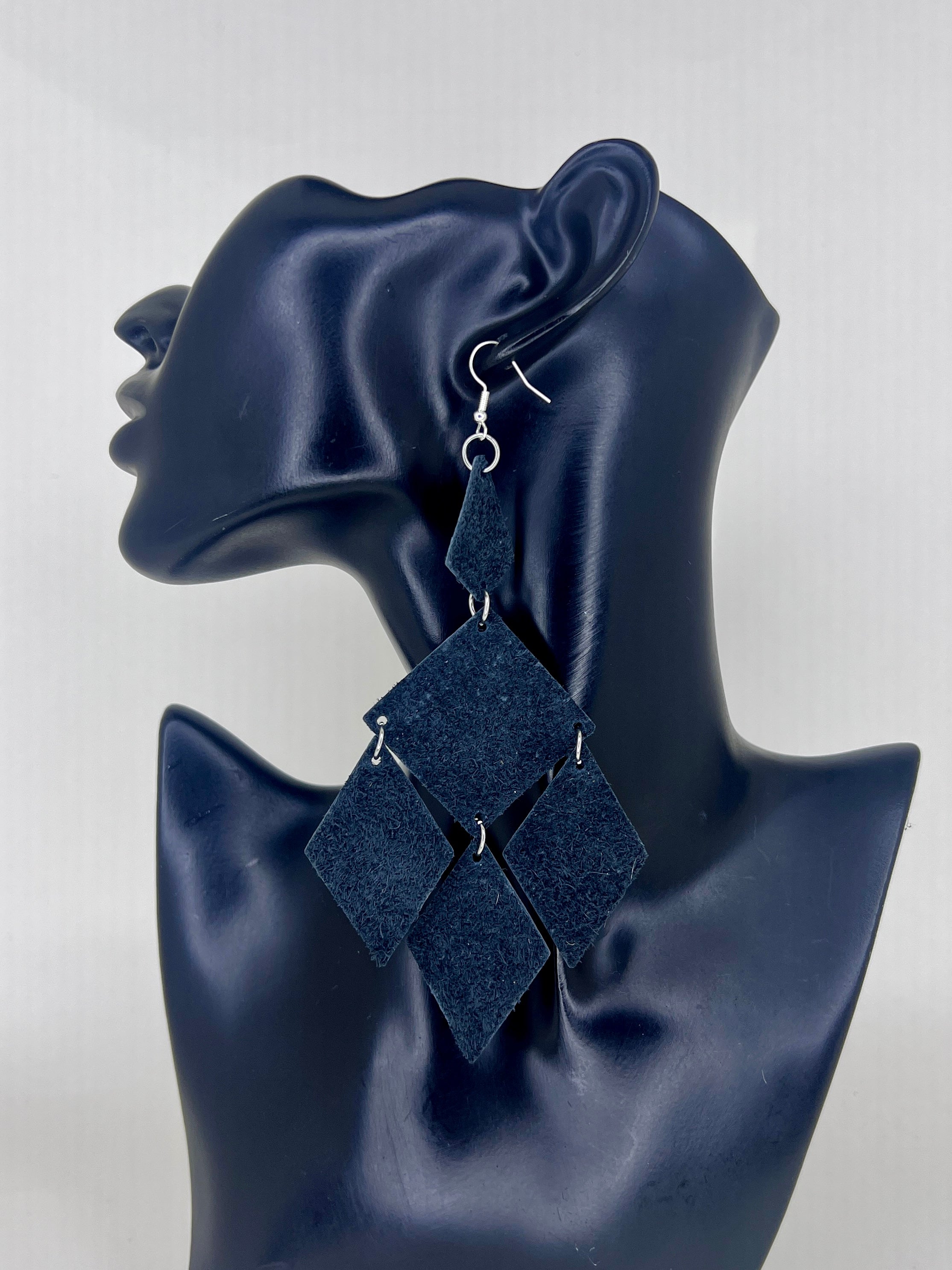 Midnight Diamond Leather Statement Earrings