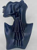 Midnight Studded Tiered Leather Tassel Statement Earrings