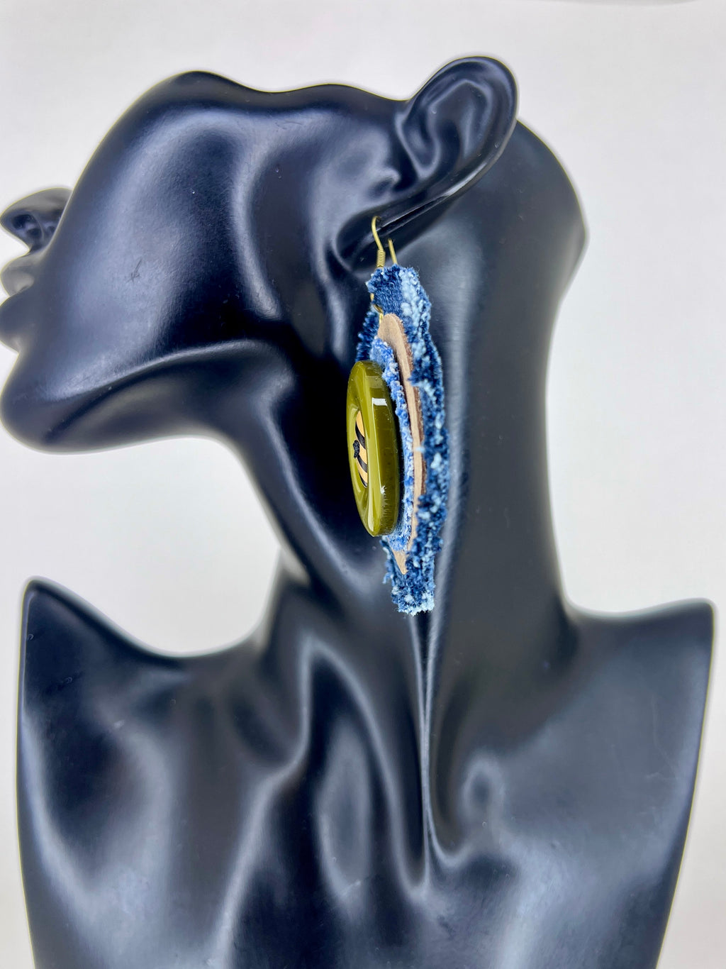 Denim Button Circle Statement Earrings