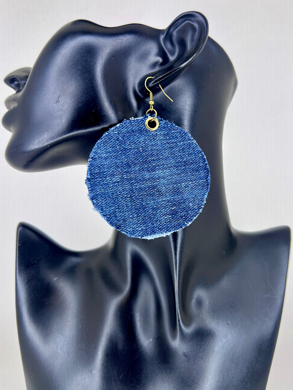 Denim Button Circle Statement Earrings