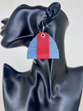 Red Stripe Denim Fan Statement Earrings