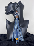 Denim Fringe Ring Statement Earrings