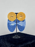 Denim Button Drop Statement Earrings