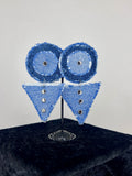 Denim Halo Triangle Statement Earrings