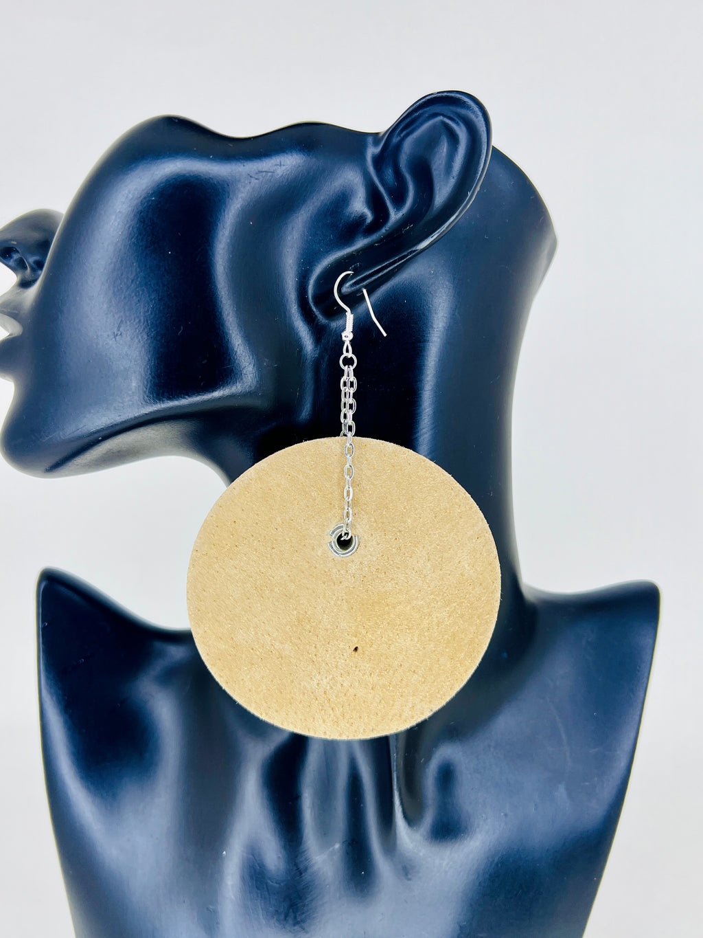 Denim Flame Circle Leather Statement Earrings