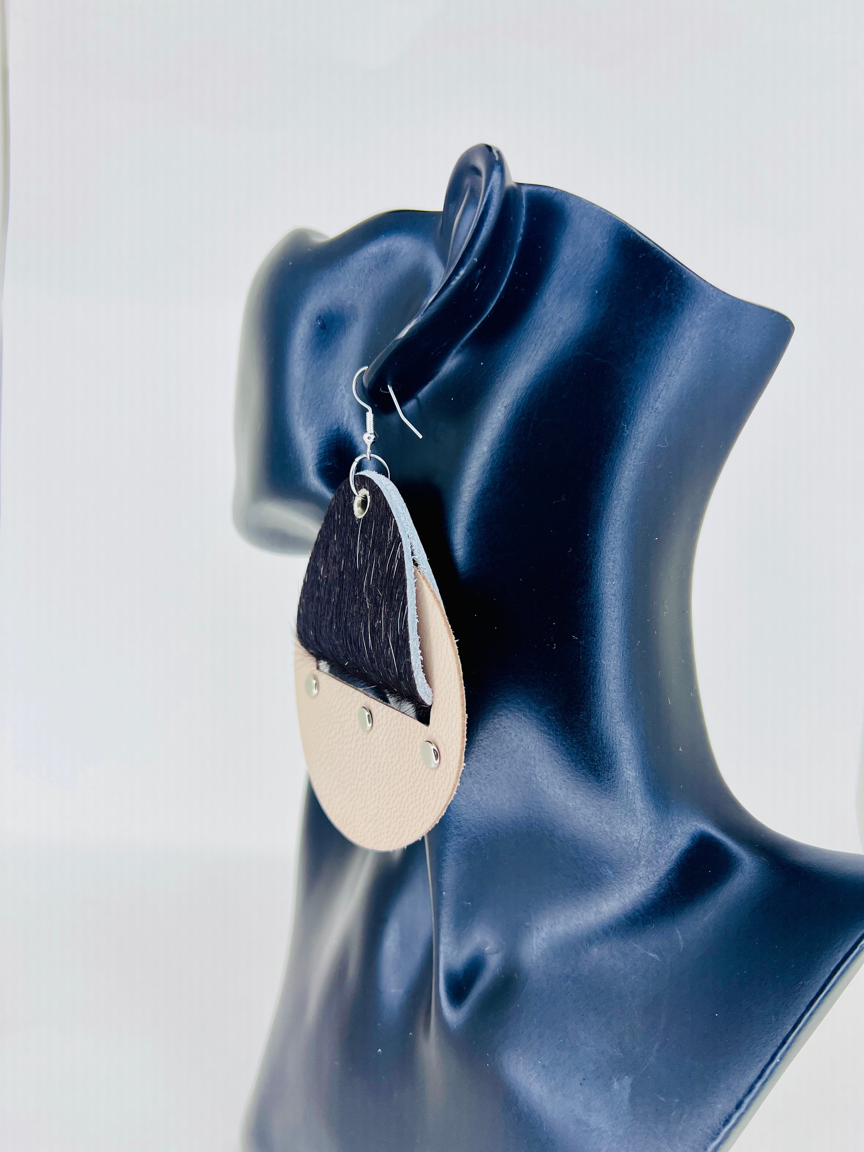 Textured Hide & Neutral Disc Leather Statement Earrings