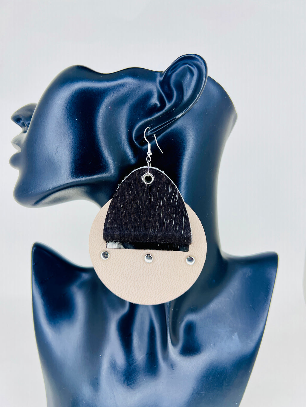 Textured Hide & Neutral Disc Leather Statement Earrings