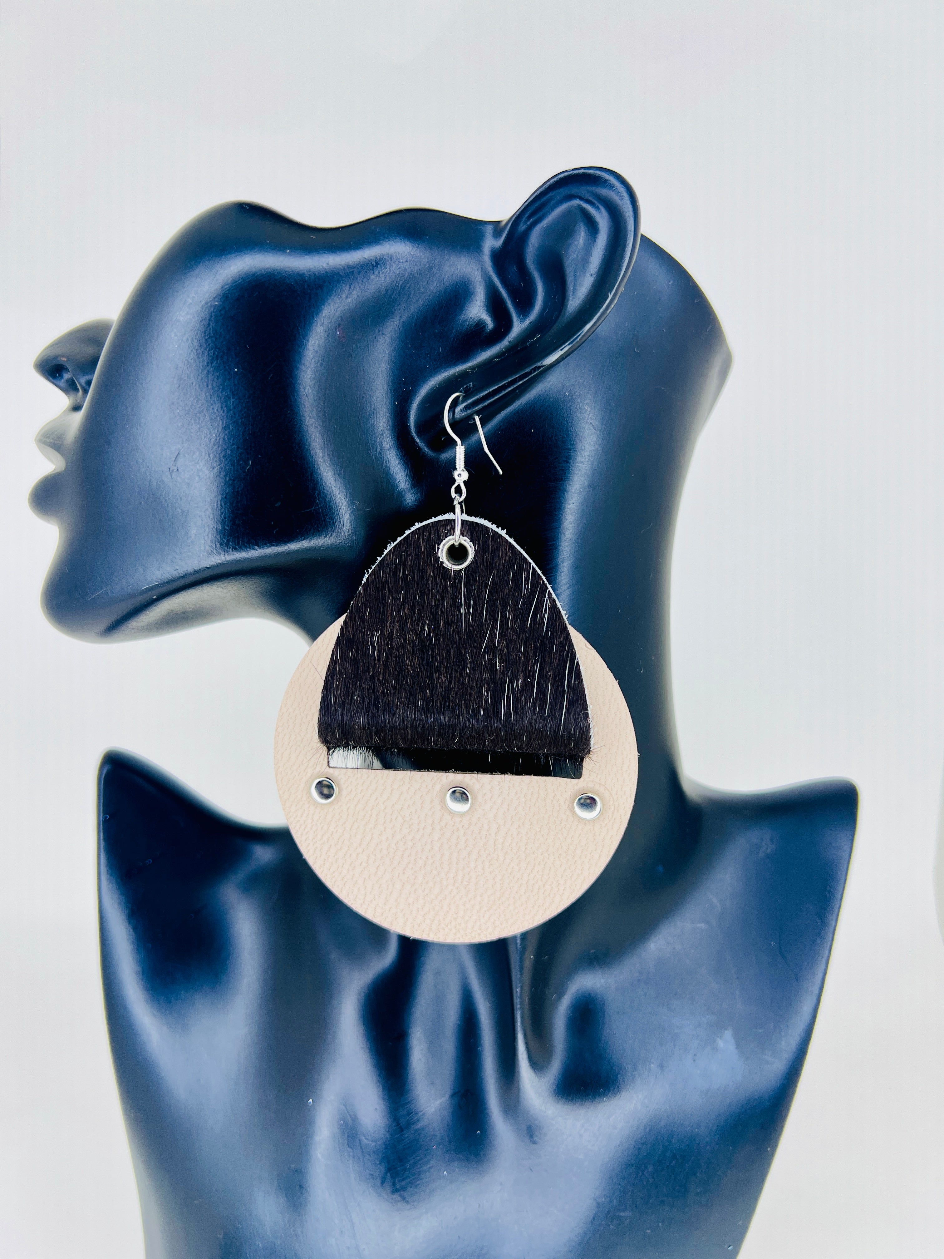 Textured Hide & Neutral Disc Leather Statement Earrings