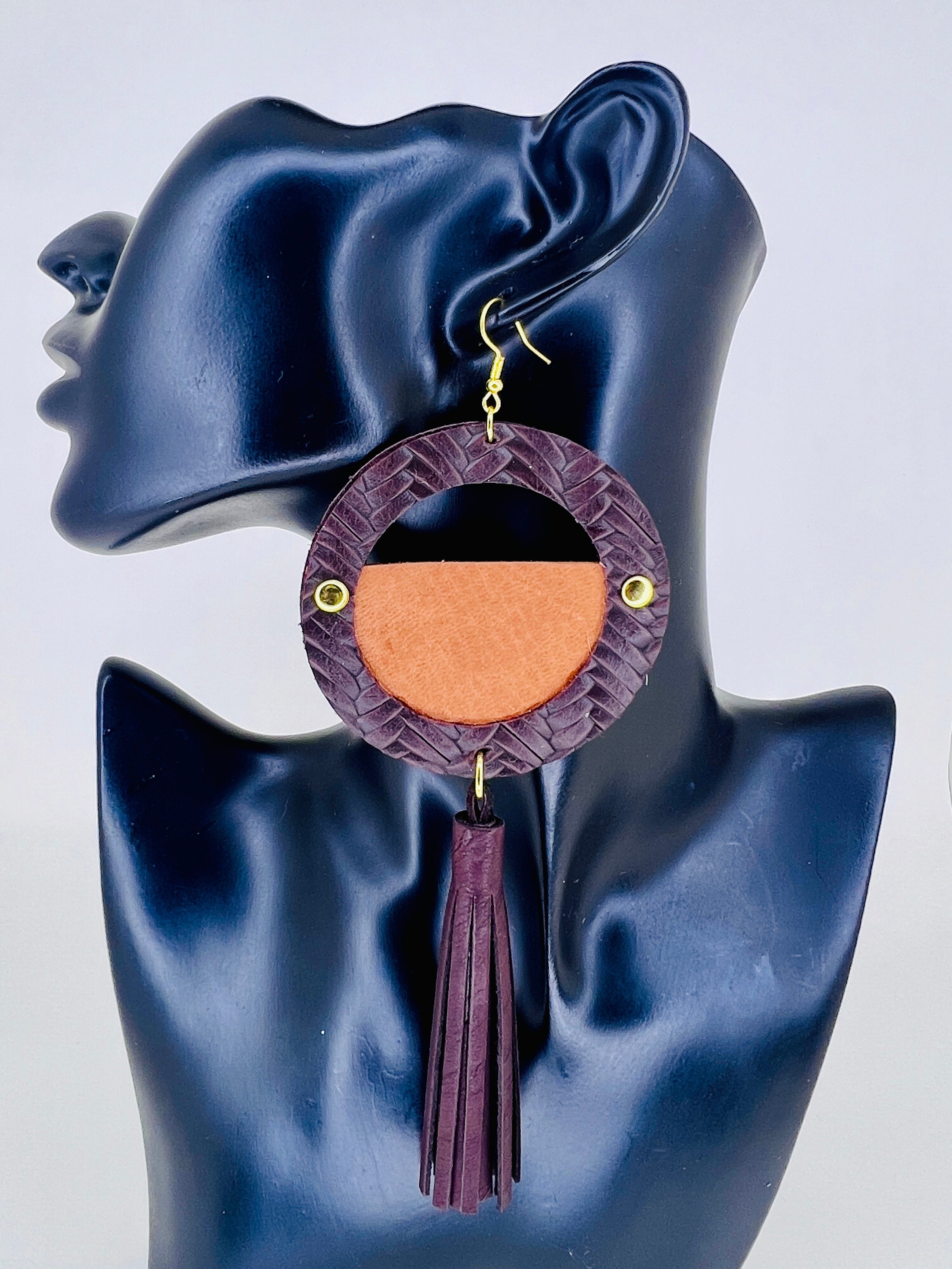 Sunset Halo Leather Tassel Statement Earrings