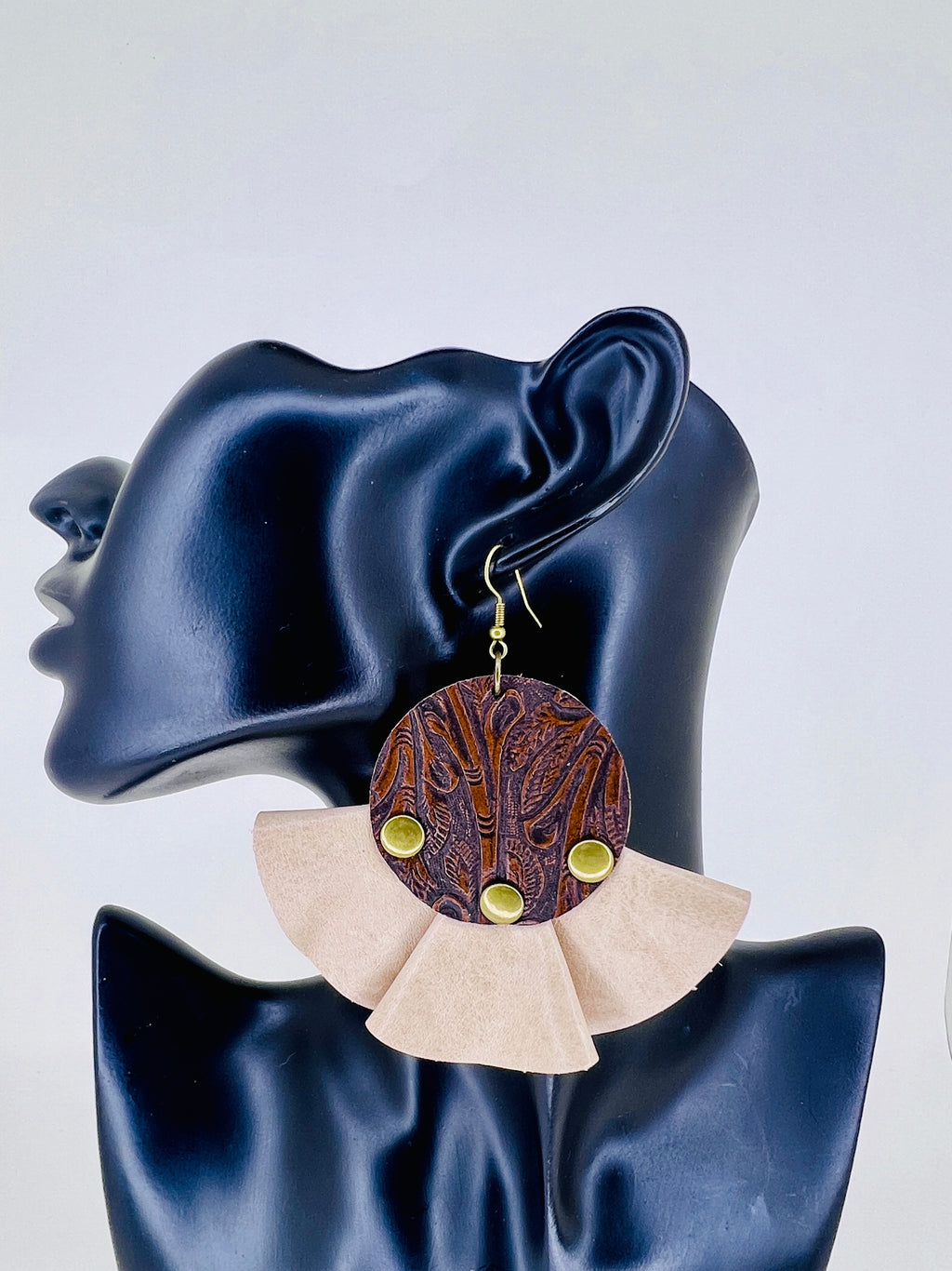 Crimson Drift Denim & Leather Statement Earrings