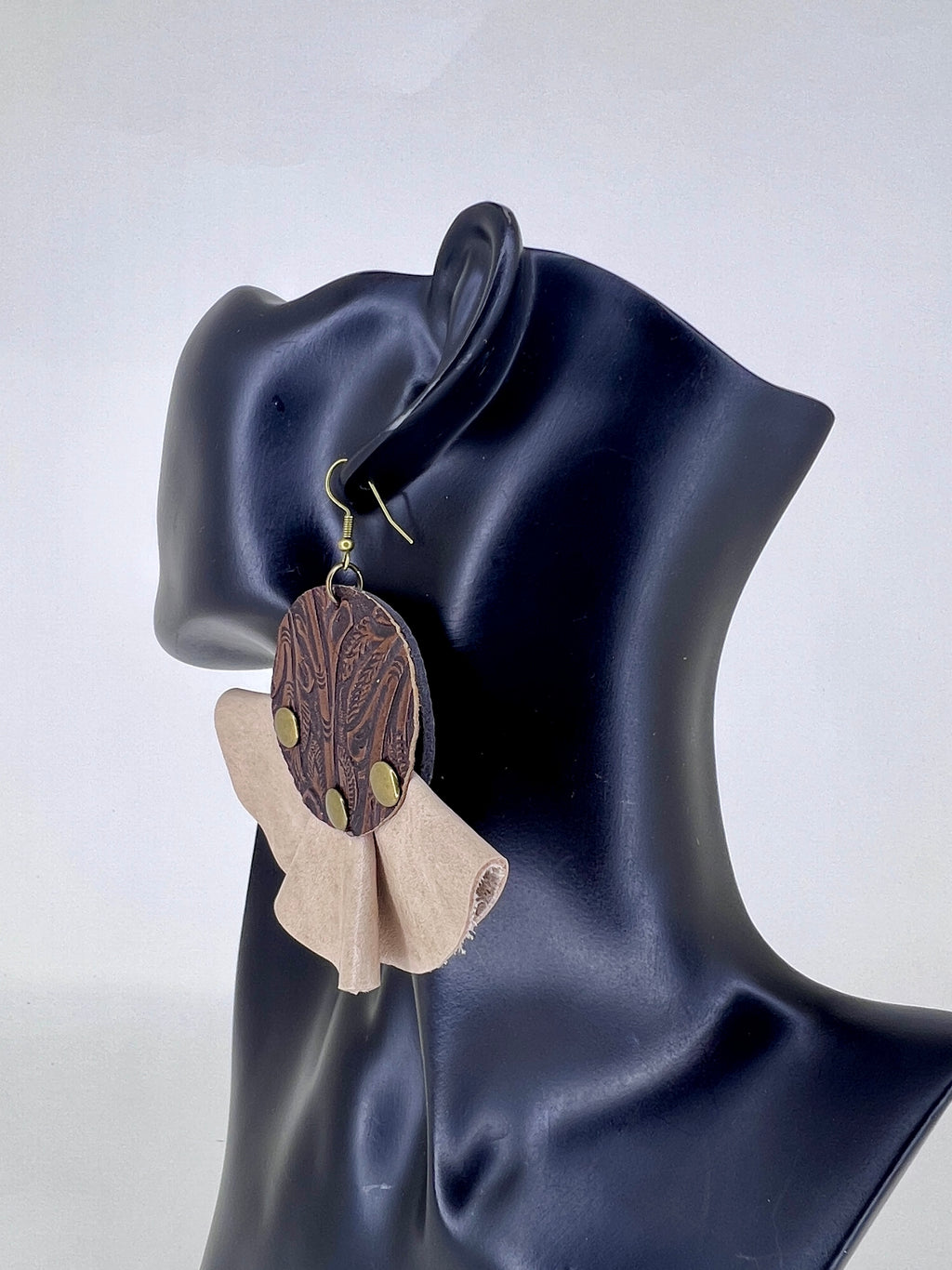 Crimson Drift Denim & Leather Statement Earrings