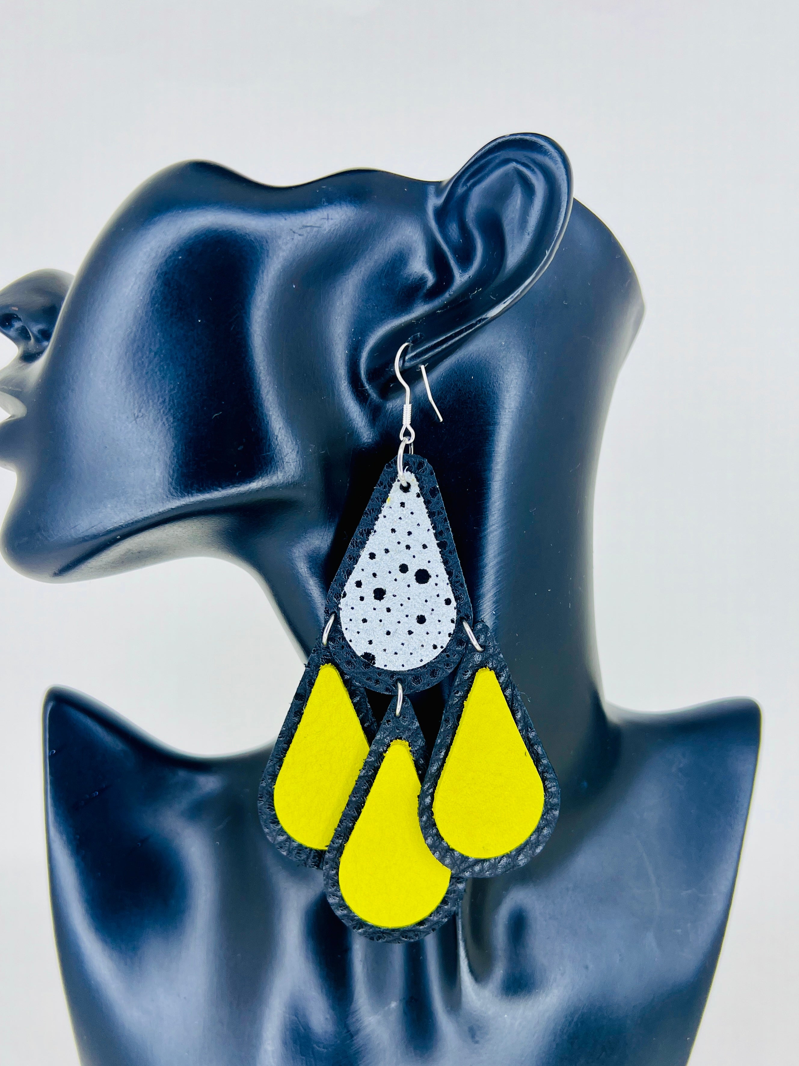 Neon Drip Cascade Leather Statement Earrings