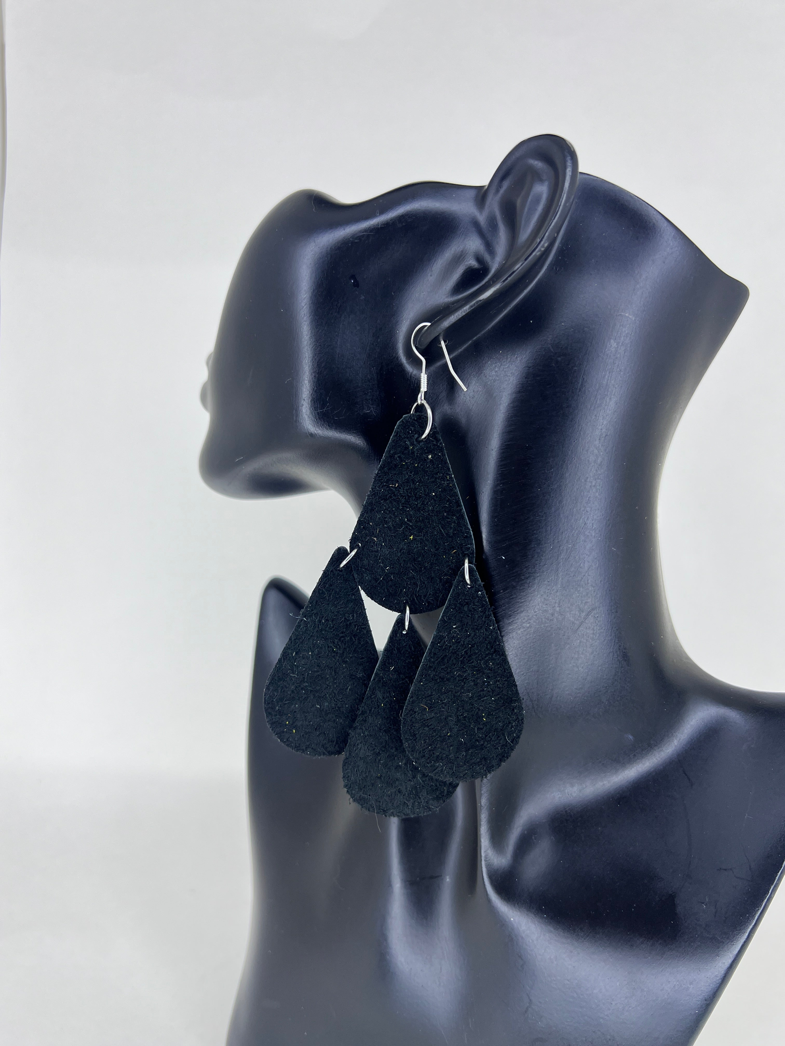 Midnight Cascade Teardrop Leather Statement Earrings