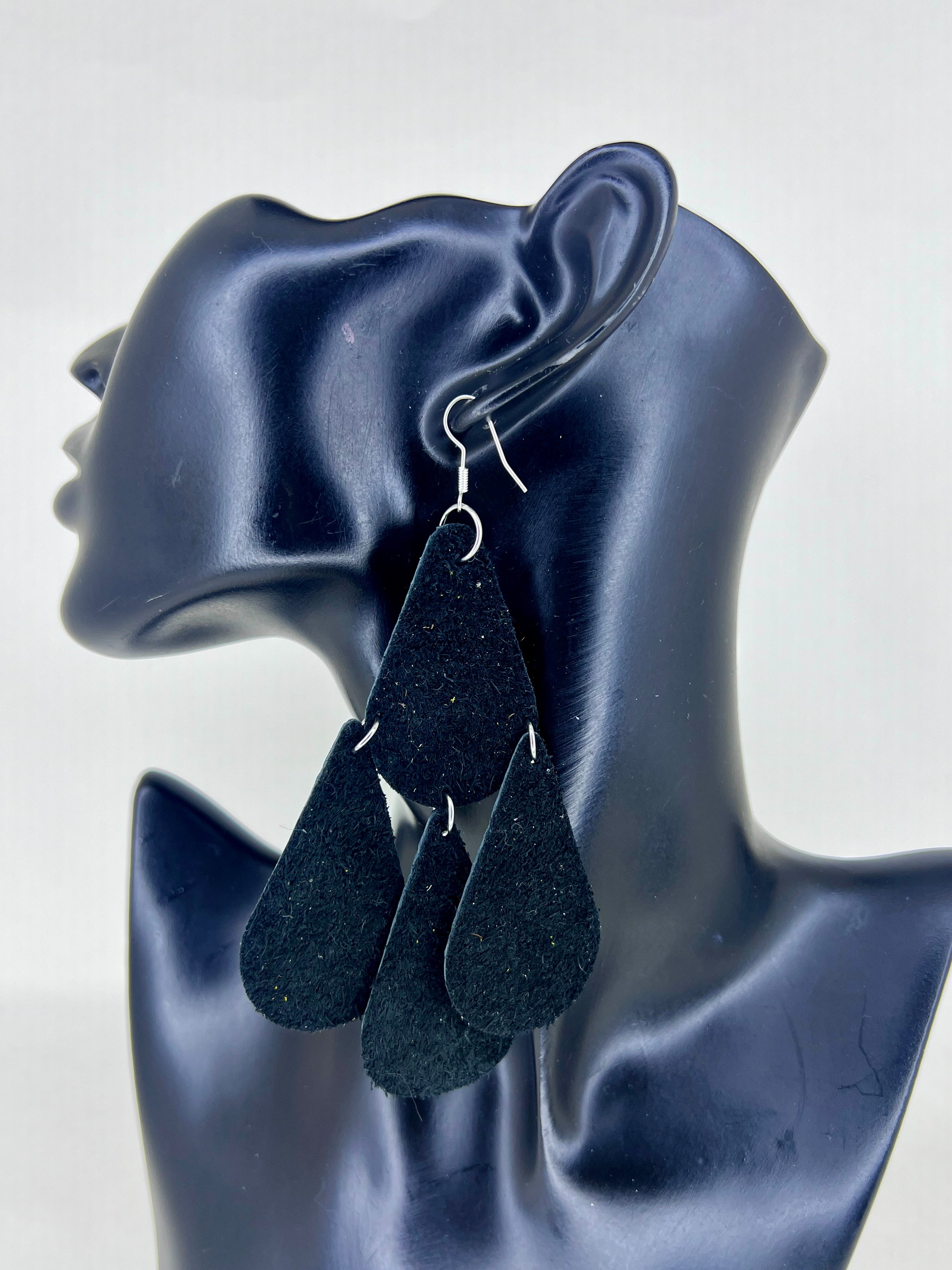 Midnight Cascade Teardrop Leather Statement Earrings