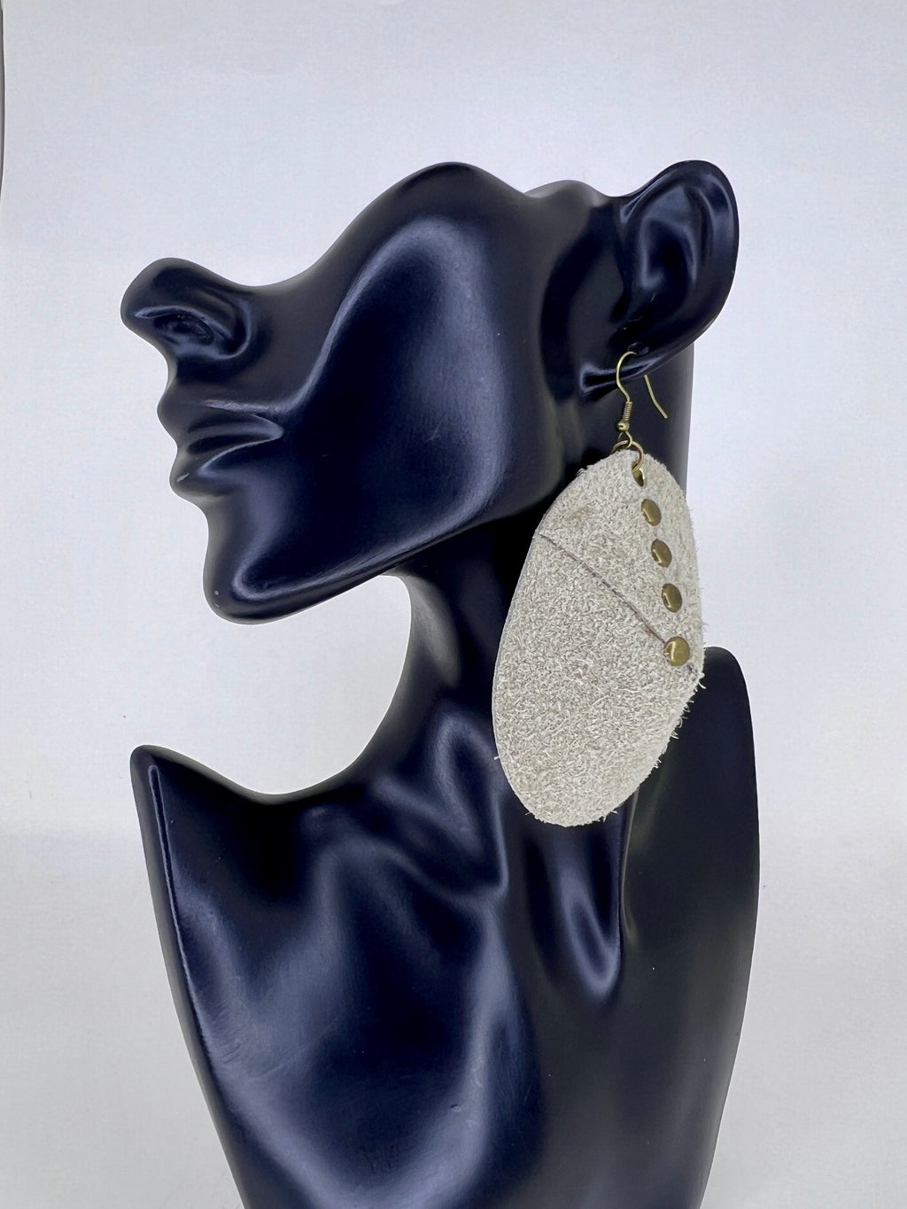 Ivory Rivet Disc Leather Statement Earrings