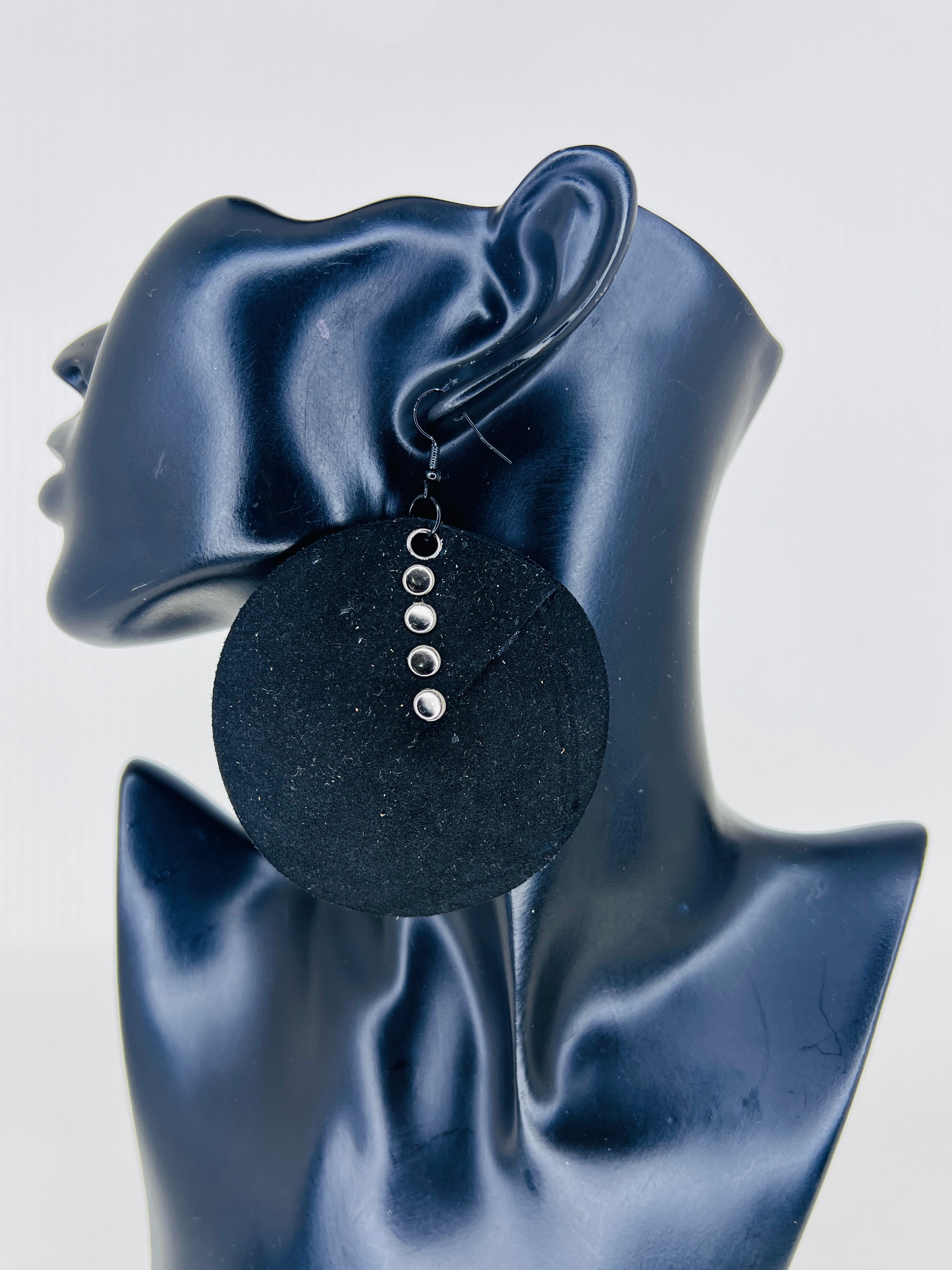 Midnight Rivet Disc Leather Statement Earrings