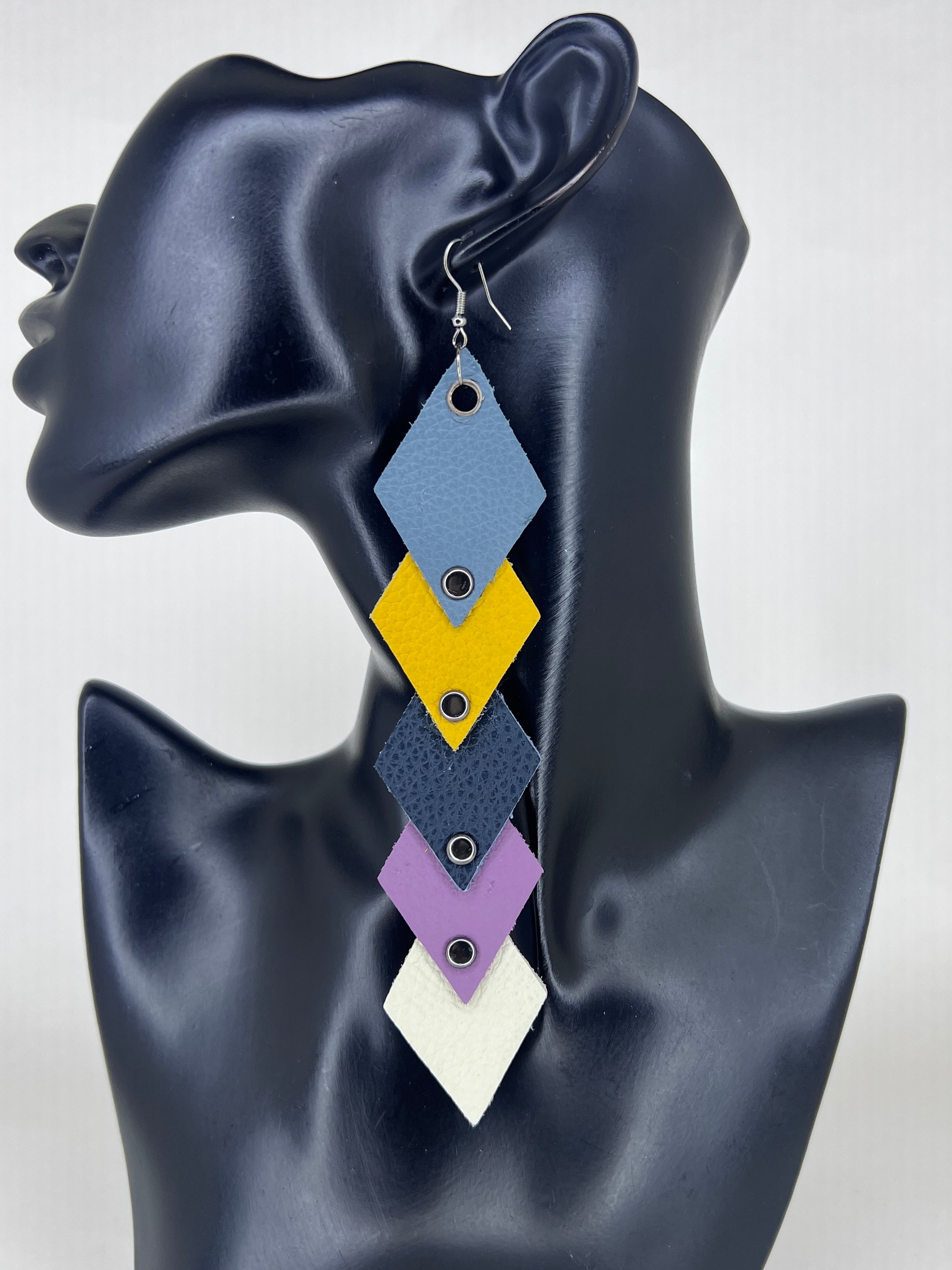 Prism Cascade Diamond Leather Statement Earrings