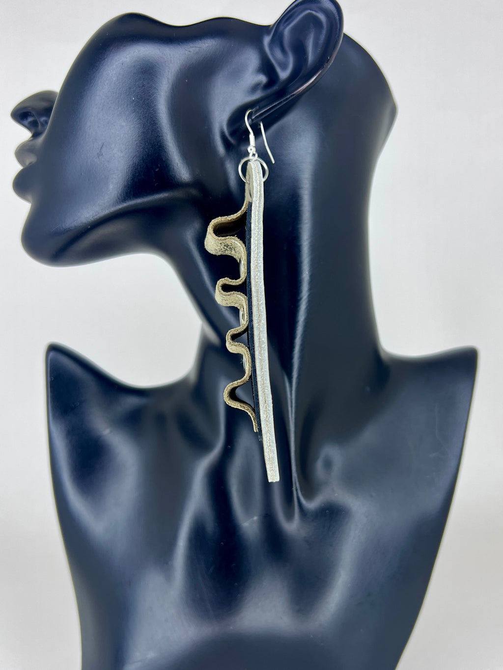 Ivory & Metallic Oval Leather Statement Earrings